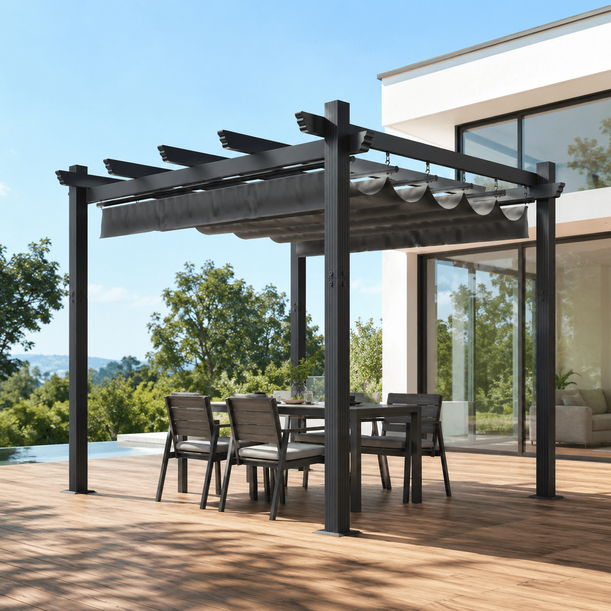 Yardwell Pergola Gartenpavillon mit einziehbarem Dach | 3x4m & 3x3m | Verstellbares Sonnendach | Wasserdicht & Stabil - Yardwell