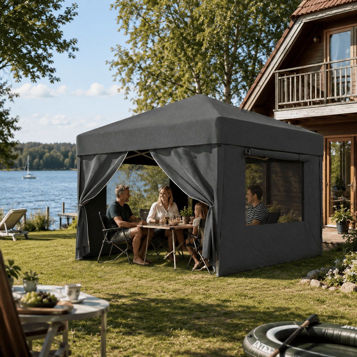 Faltpavillon mit Moskitofenstern – Wasserdicht, UV - Schutz, mit Netz - Seitenwänden - Yardwell