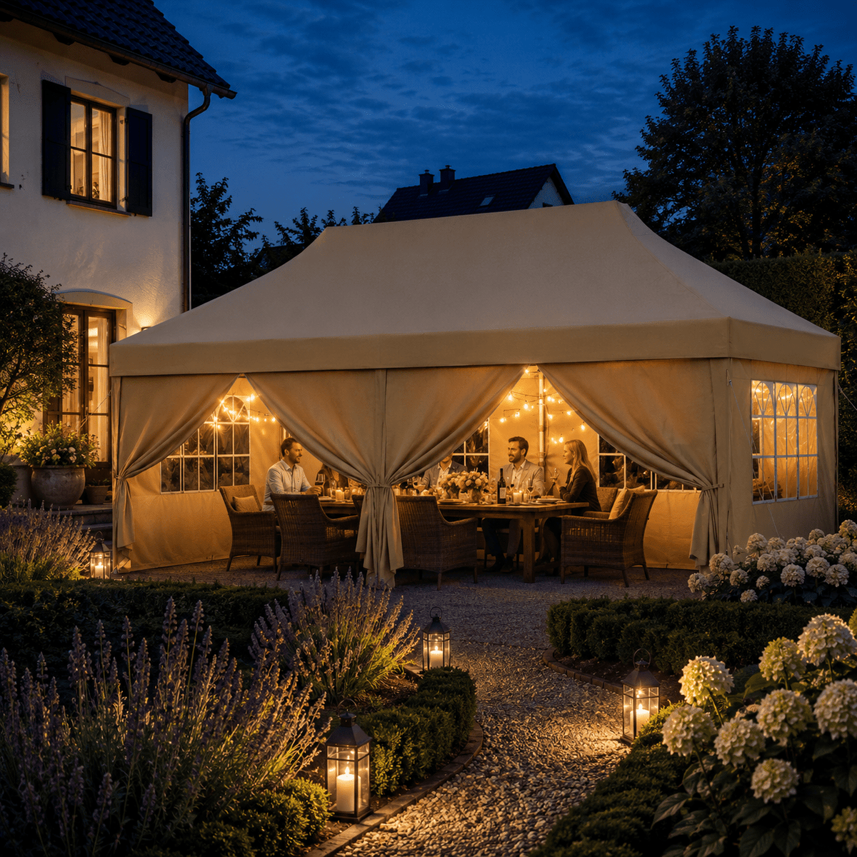 Erhöhter Faltpavillon Spitzdach - Optik – Höhenverstellbar, Wasserdicht - Yardwell
