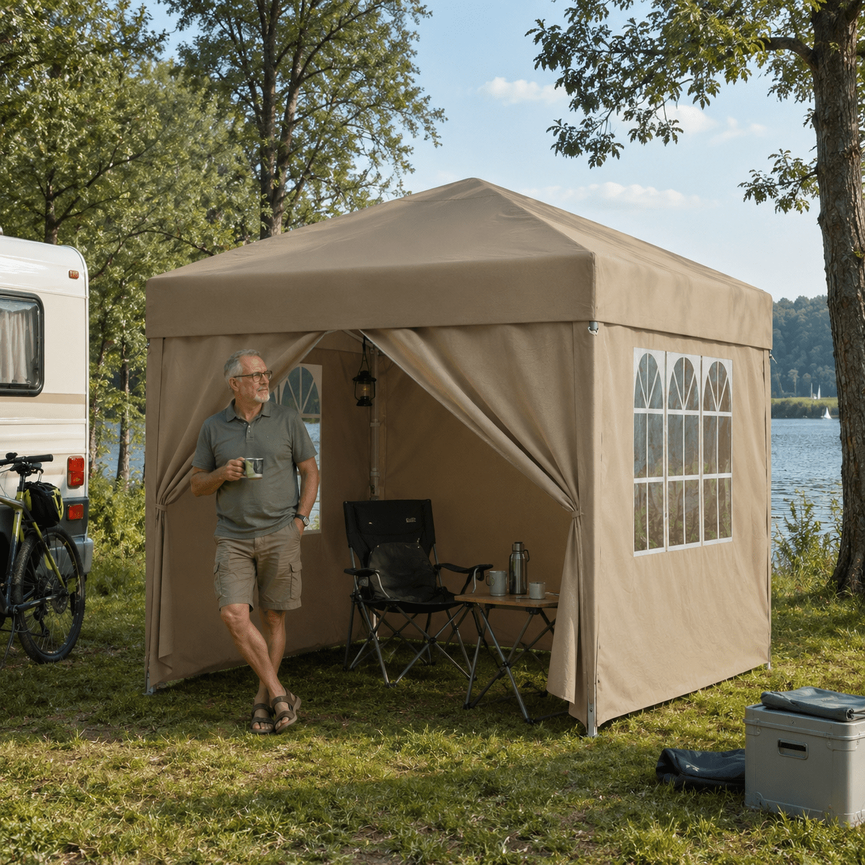Faltpavillon Einhand - Hubsystem – Aufbau in Sekunden, Höhenverstellbar, Wasserdicht - Yardwell
