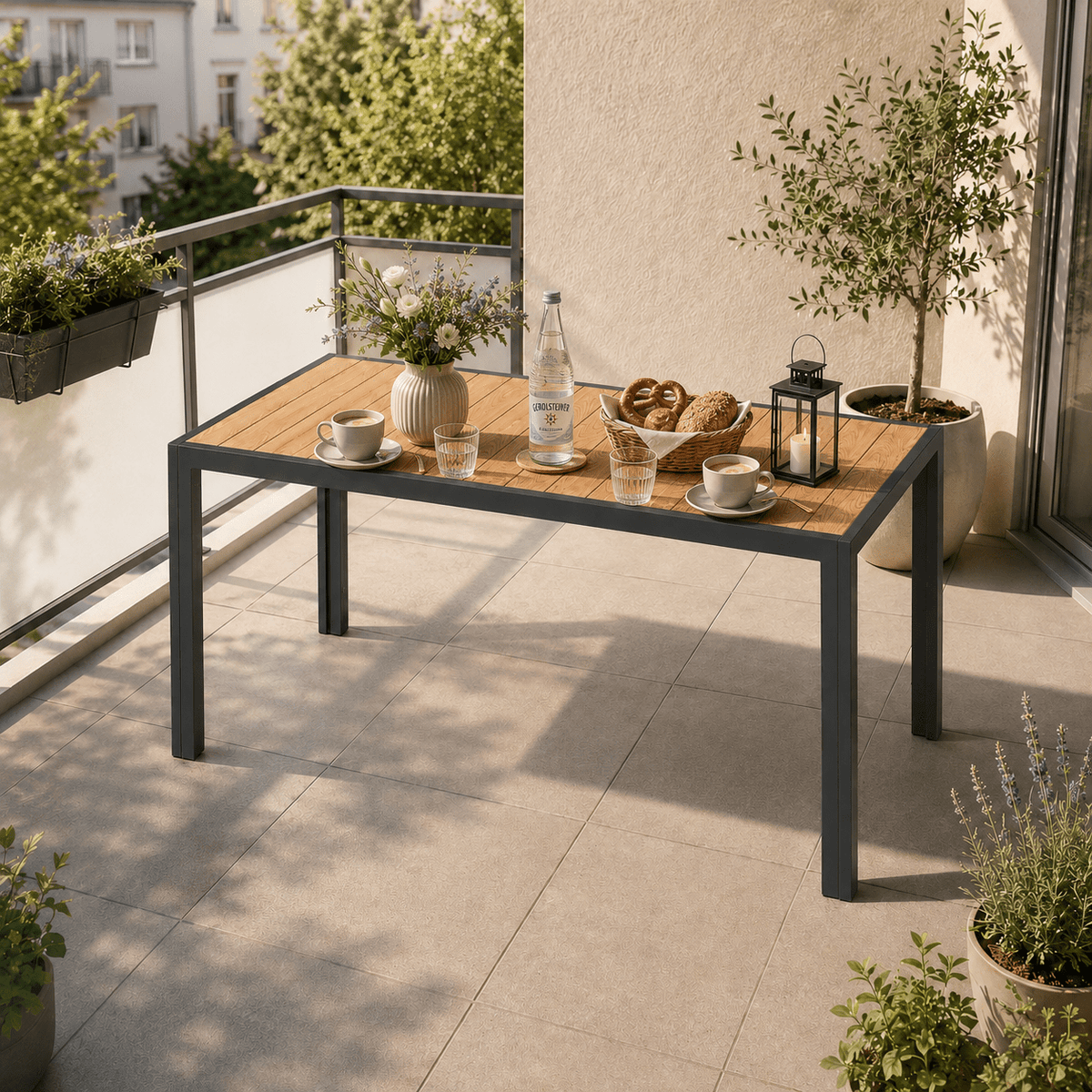 Gartentisch Holzoptik Wetterfest – Aluminium mit HIPS - Tischplatte - Yardwell
