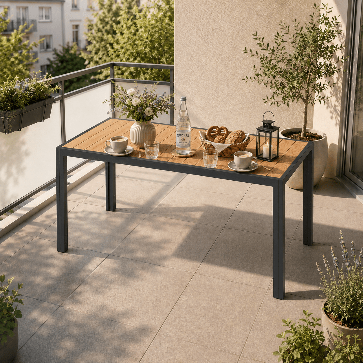 Gartentisch Holzoptik Wetterfest – Aluminium mit HIPS - Tischplatte - Yardwell