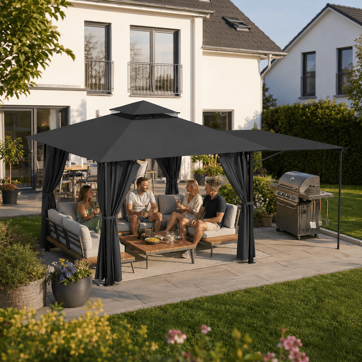 Yardwell Gartenpavillon erweiterbar 3x3m auf 3x6m | mit ausziehbarer Markise
