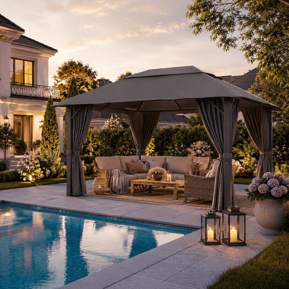 Yardwell Alu - Gartenpavillon 3x3m & 3x4m | Rostfreies Aluminiumgestell | 100% Wasserdicht & Stabil | Modernes Design - Yardwell
