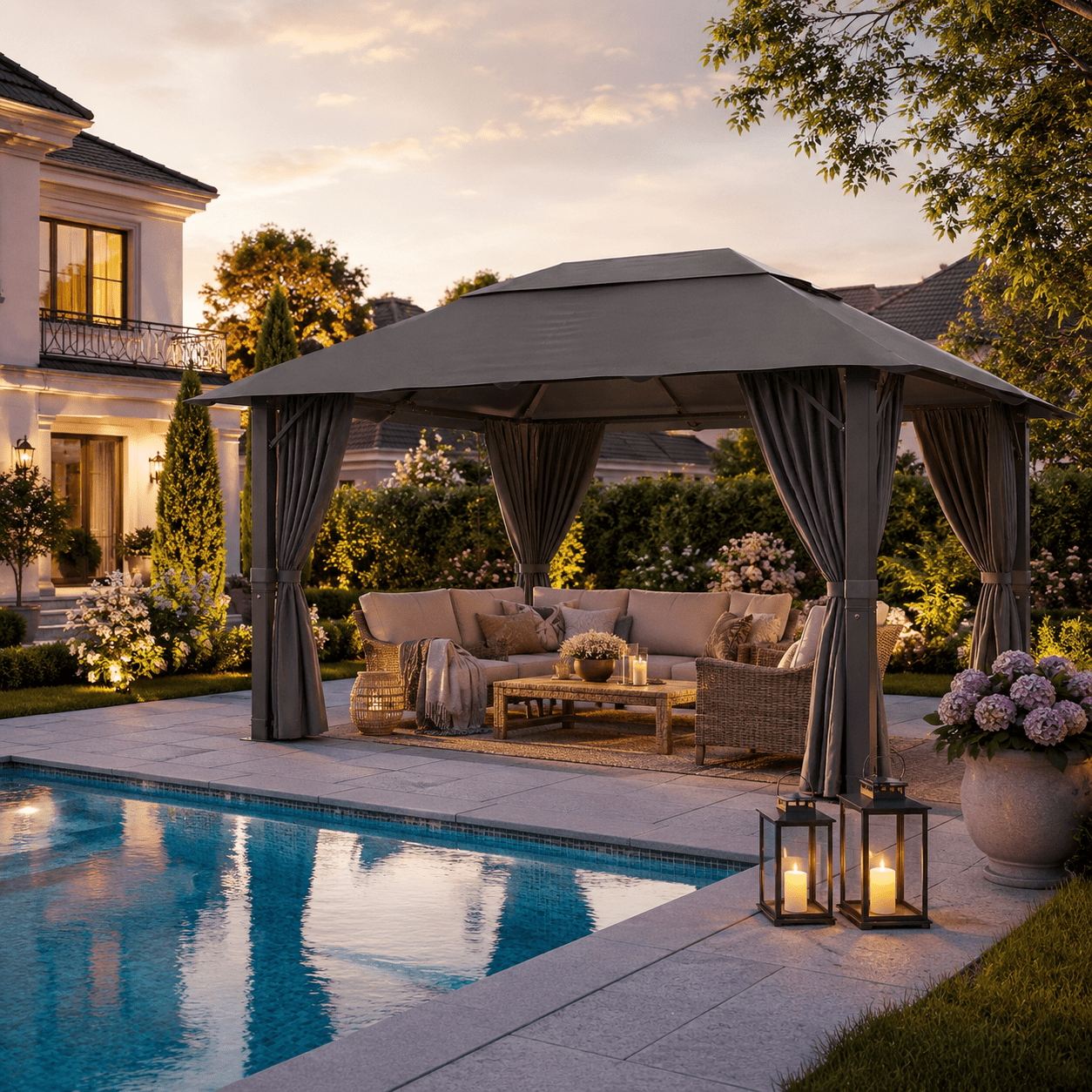 Yardwell Alu - Gartenpavillon 3x3m & 3x4m | Rostfreies Aluminiumgestell | 100% Wasserdicht & Stabil | Modernes Design - Yardwell