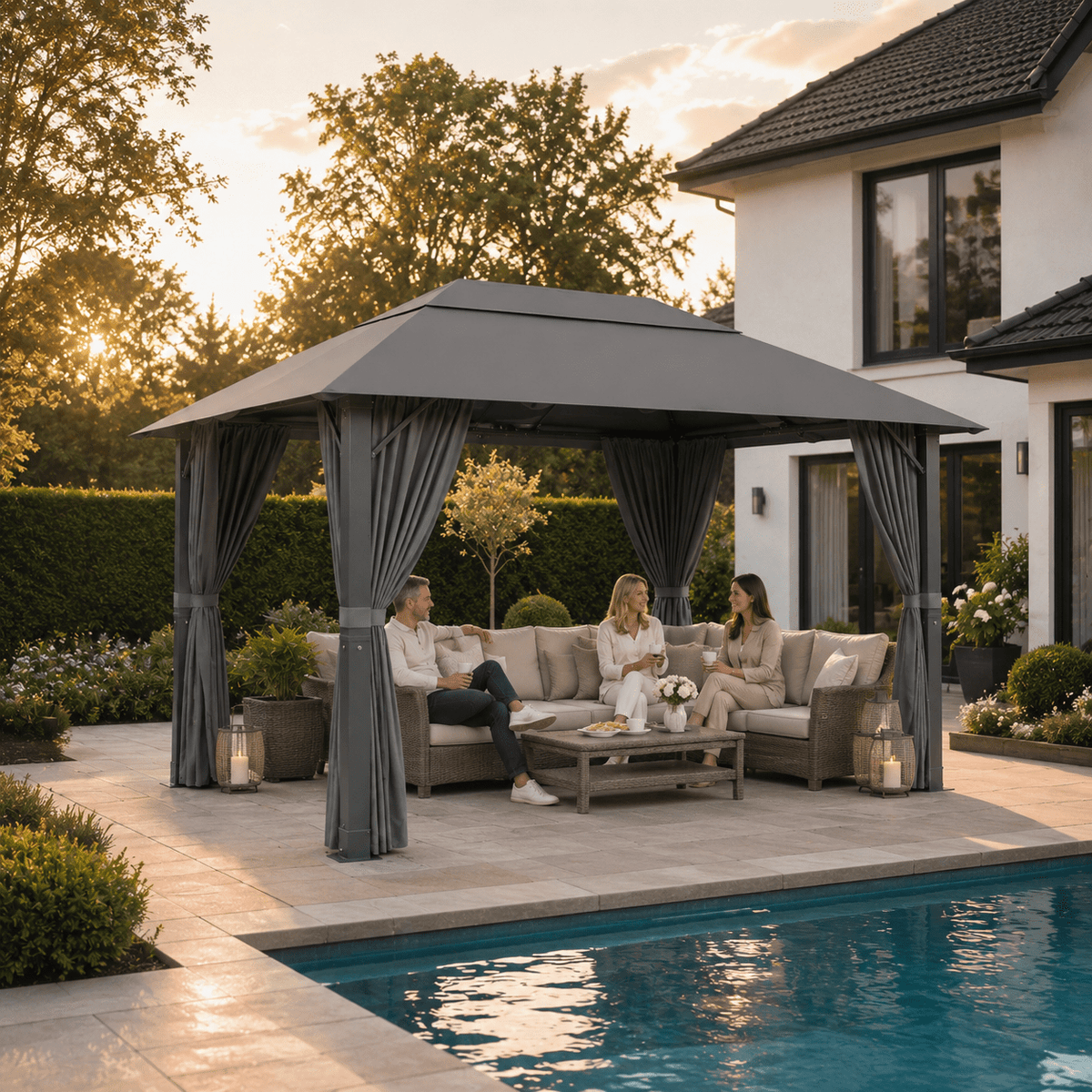 Yardwell Alu - Gartenpavillon 3x3m & 3x4m | Rostfreies Aluminiumgestell | 100% Wasserdicht & Stabil | Modernes Design - Yardwell