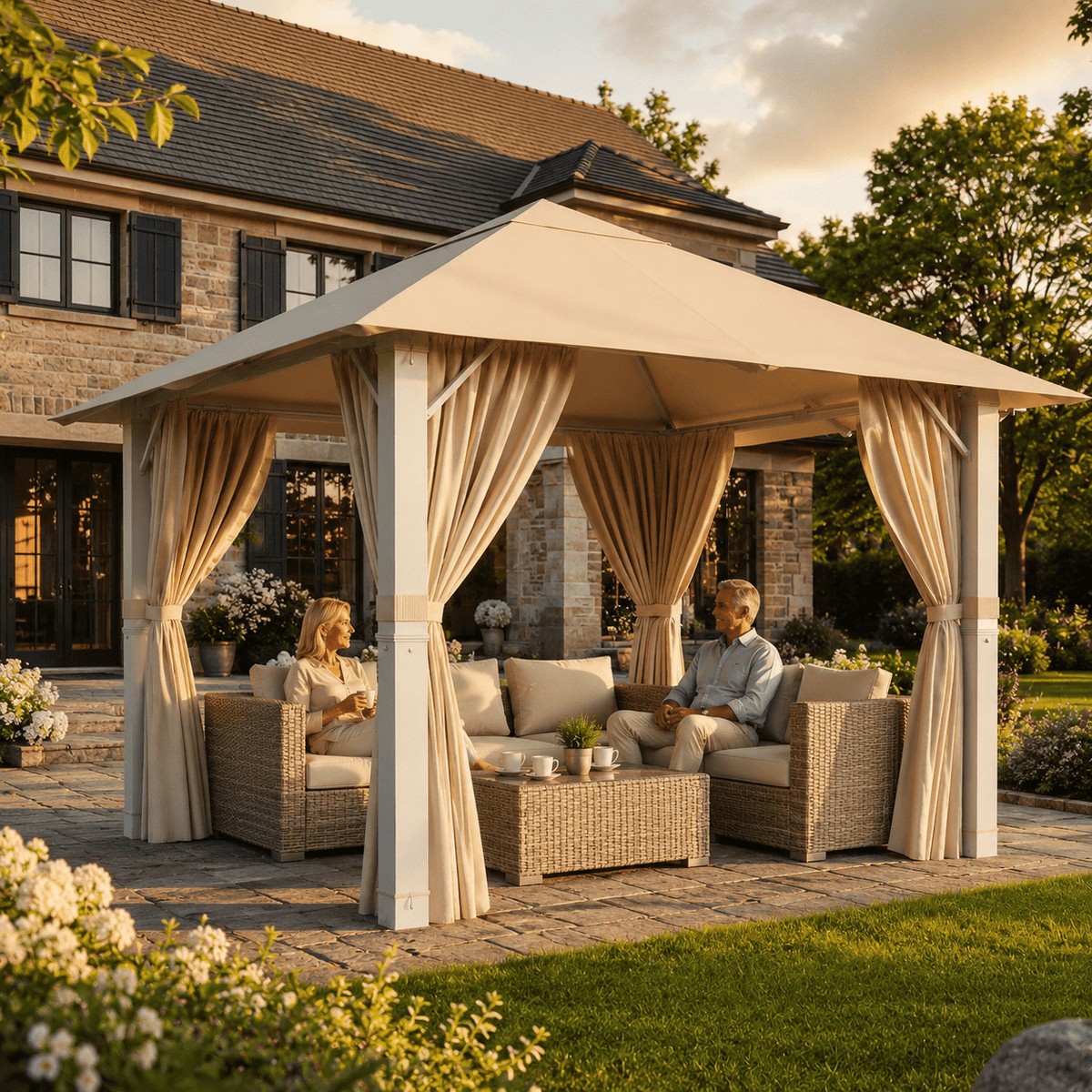 Yardwell Alu - Gartenpavillon 3x3m & 3x4m | Rostfreies Aluminiumgestell | 100% Wasserdicht & Stabil | Modernes Design - Yardwell