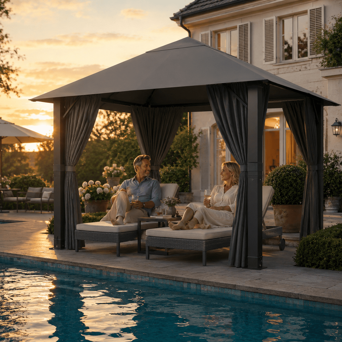 Yardwell Alu - Gartenpavillon 3x3m & 3x4m | Rostfreies Aluminiumgestell | 100% Wasserdicht & Stabil | Modernes Design - Yardwell