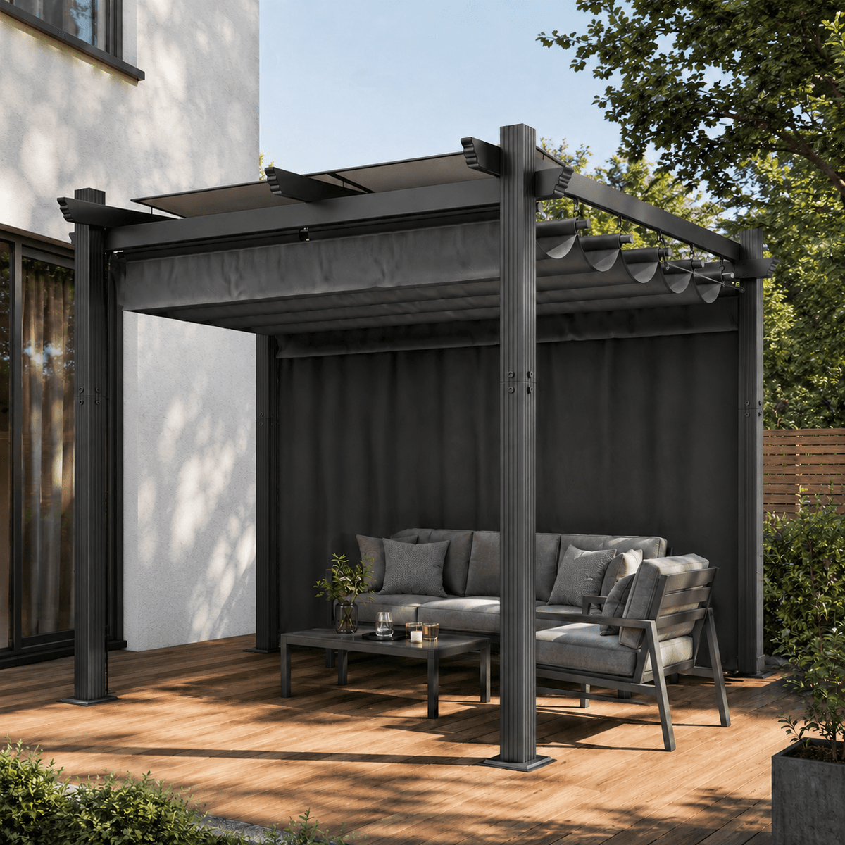 Yardwell Pergola Gartenpavillon mit einziehbarem Dach | 3x4m & 3x3m | Verstellbares Sonnendach | Wasserdicht & Stabil - Yardwell