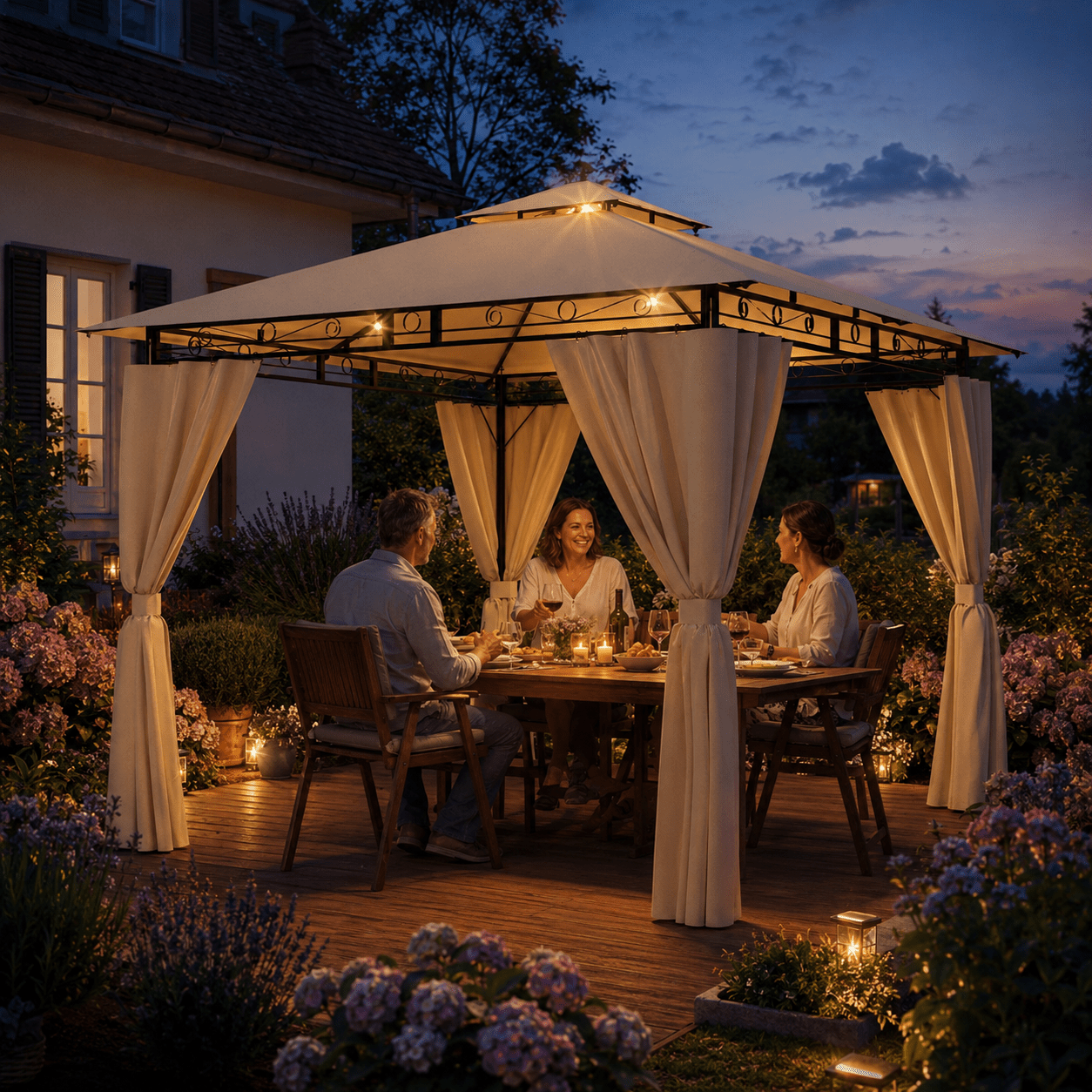 Yardwell Gartenpavillon mit LED-Beleuchtung | Solar & Fernbedienung | Wasserdicht - Yardwell