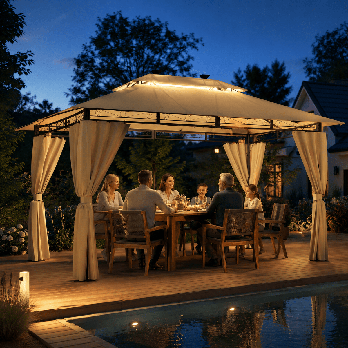 Yardwell Gartenpavillon mit LED-Beleuchtung | Solar & Fernbedienung | Wasserdicht - Yardwell