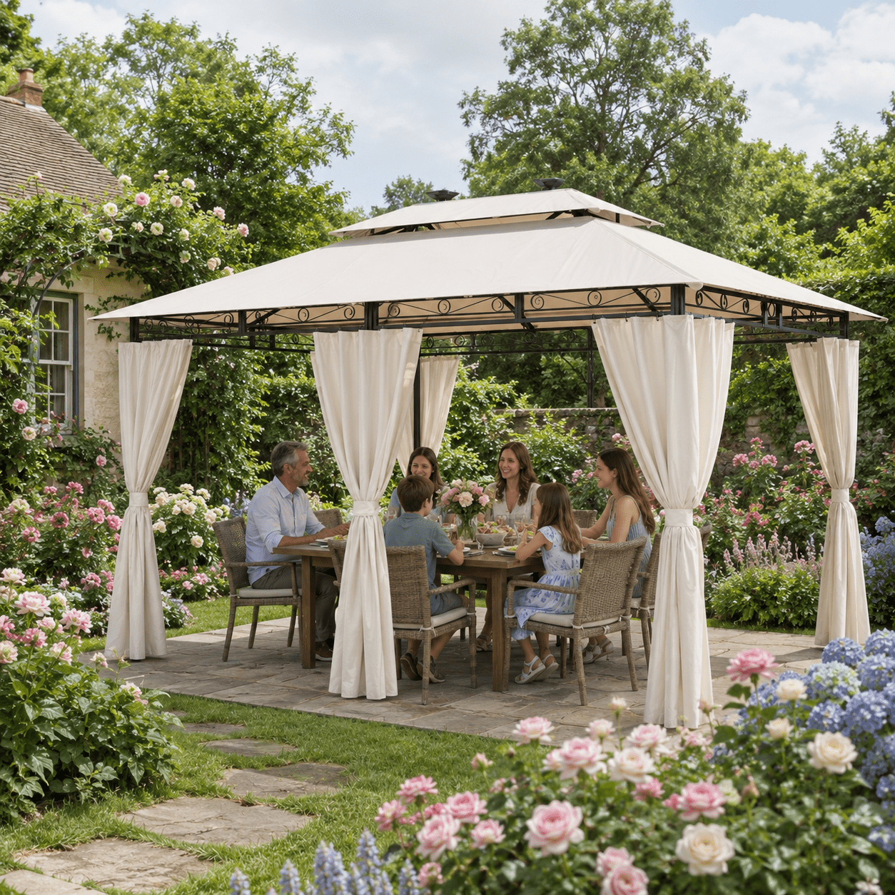 Yardwell Gartenpavillon mit LED-Beleuchtung | Solar & Fernbedienung | Wasserdicht - Yardwell