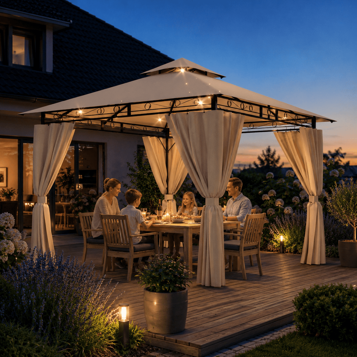 Yardwell Gartenpavillon mit LED-Beleuchtung | Solar & Fernbedienung | Wasserdicht - Yardwell