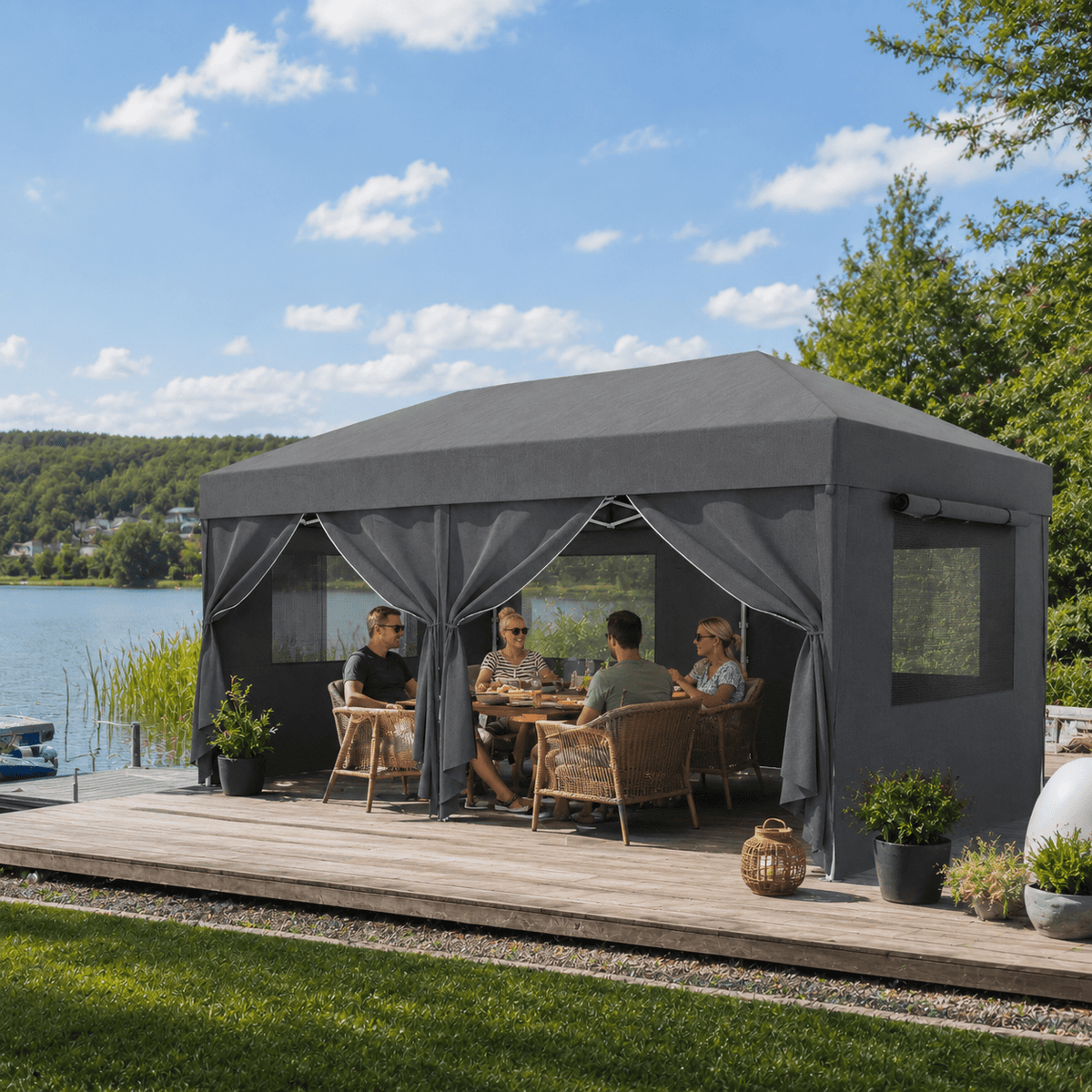 Faltpavillon mit Mückenschutz – Mesh-Seitenwände | Yardwell - Yardwell