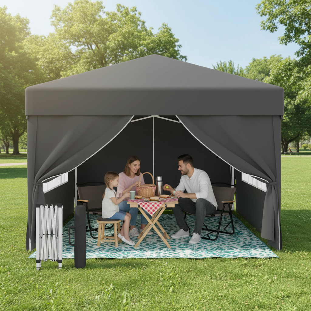 Faltpavillon Einhand-Hubsystem – Aufbau in Sekunden, Höhenverstellbar, Wasserdicht
