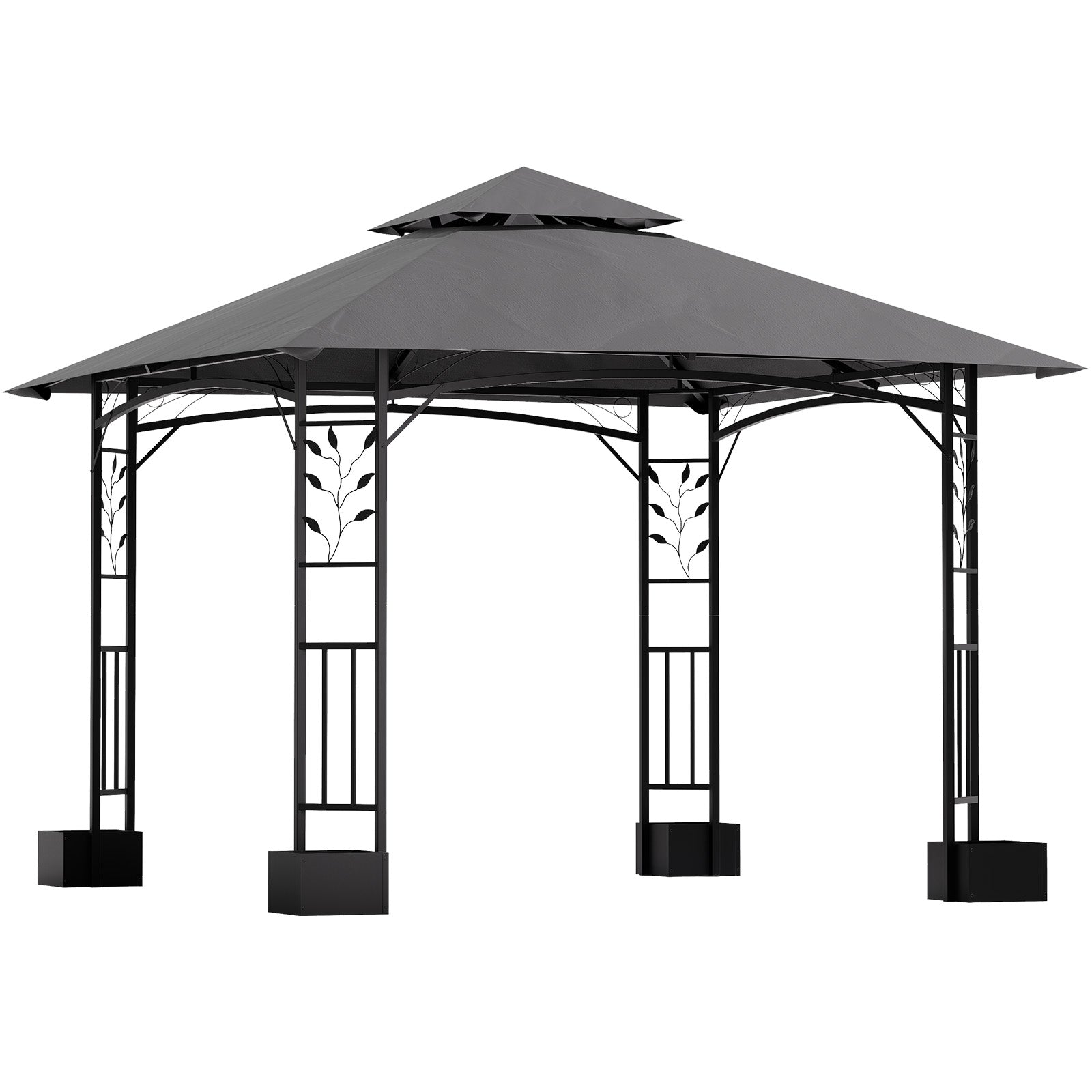 3x3 Gartenpavillon aus Schmiedeeisen mit 4 Blumentöpfen