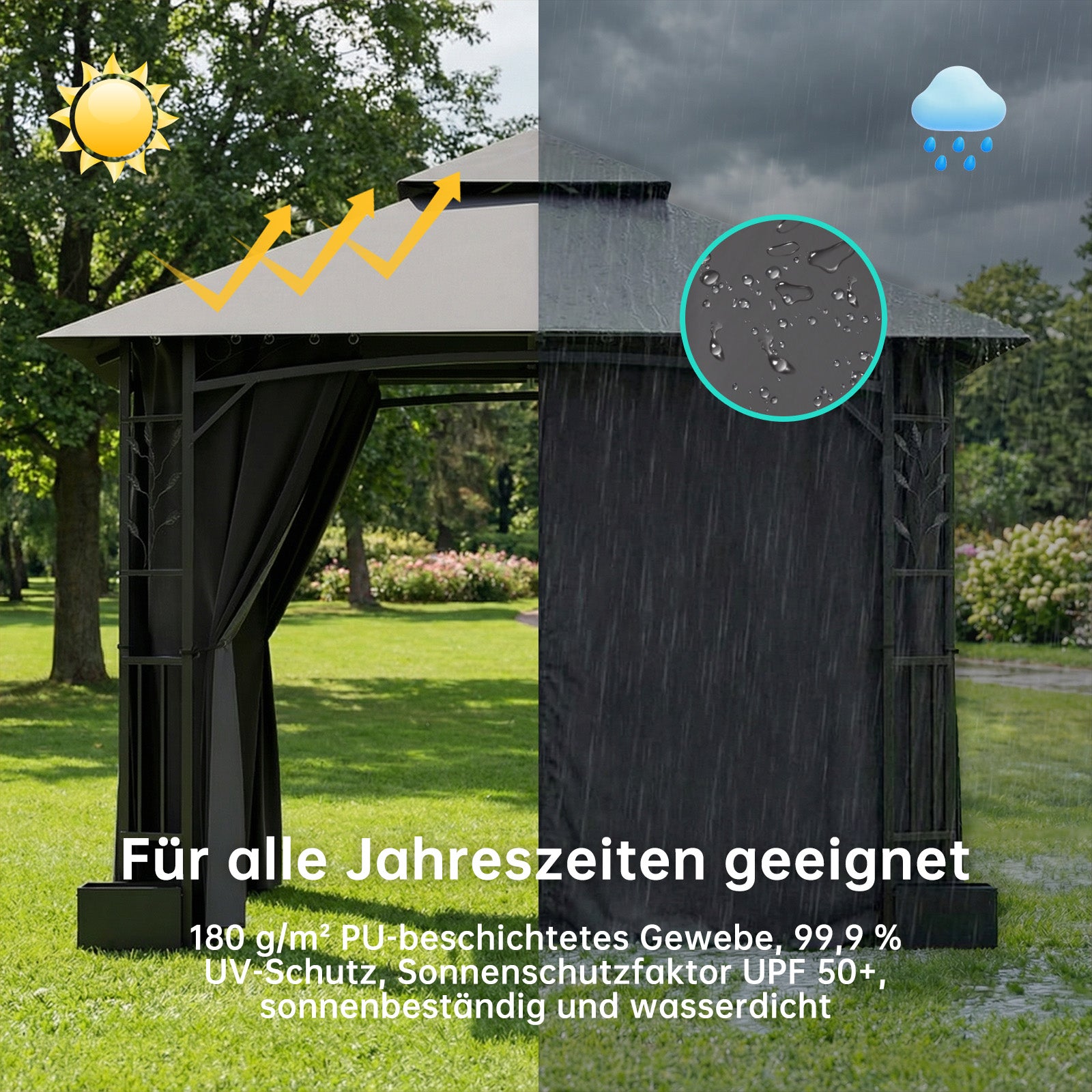 3x3 Gartenpavillon aus Schmiedeeisen mit 4 Blumentöpfen