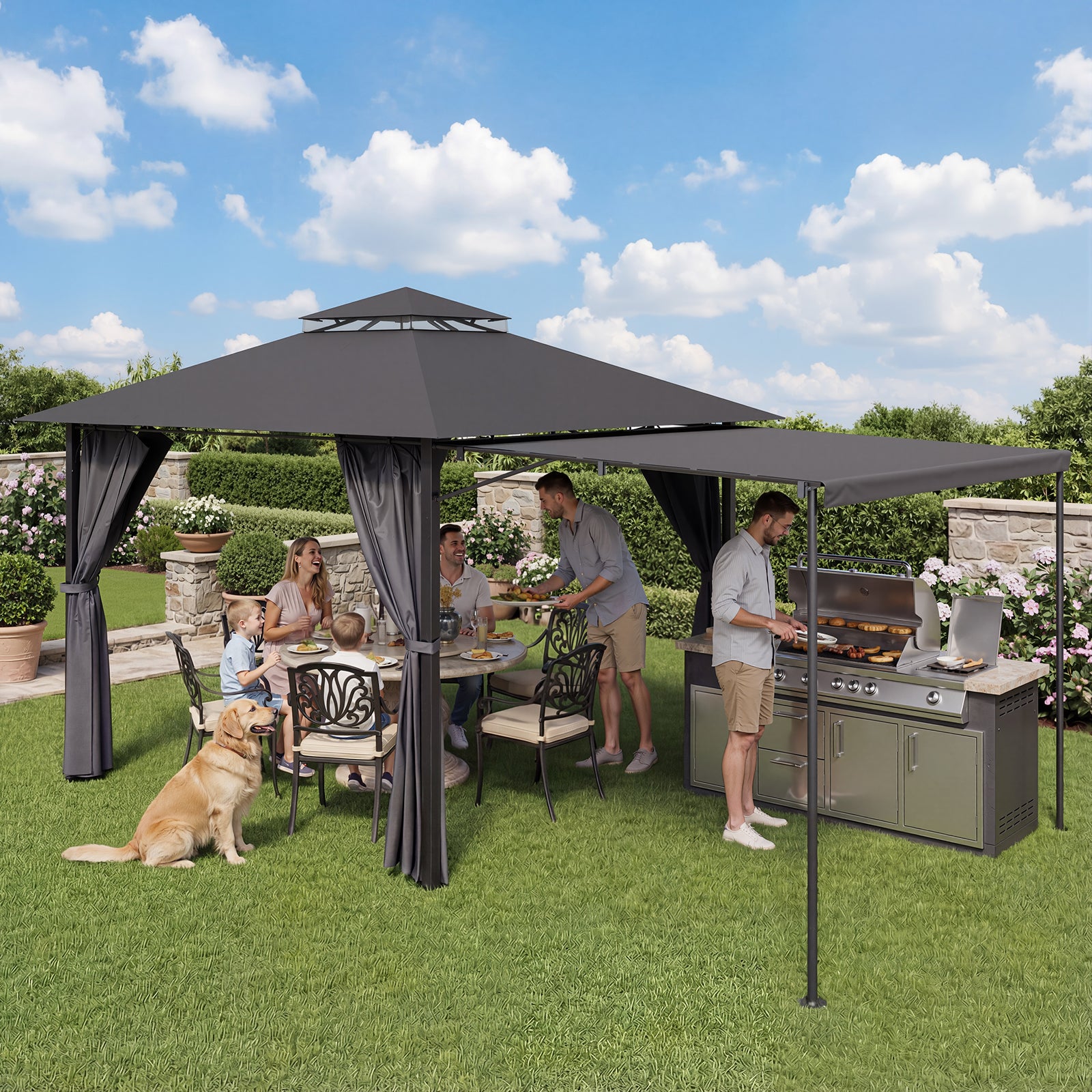 3x3 Gartenpavillon mit 3x3 Markise