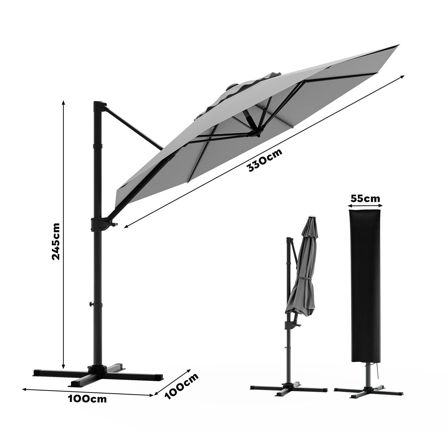 Economy Terrassen-Sonnenschirm mit drehbarem Rund und Quadratischem Outdoor