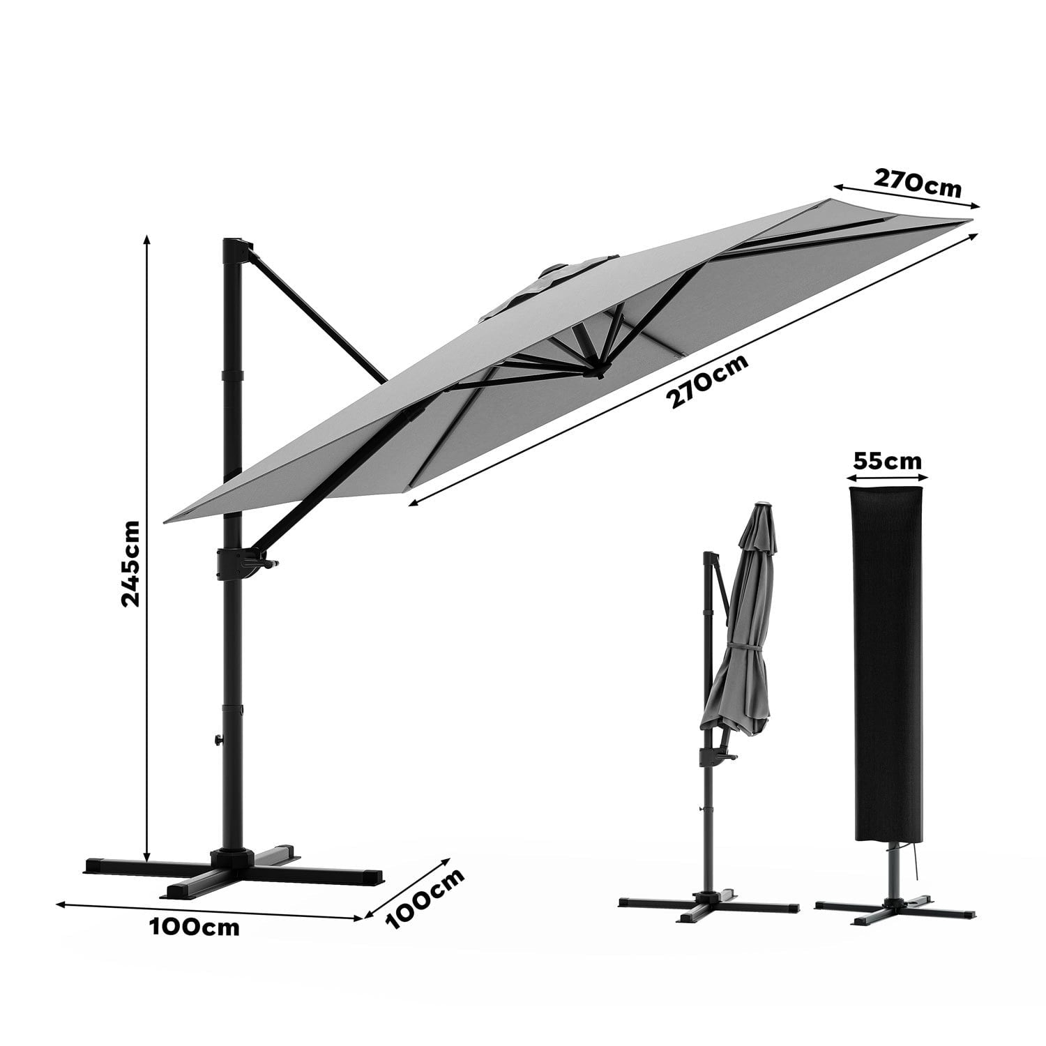Economy Terrassen-Sonnenschirm mit drehbarem Rund und Quadratischem Outdoor