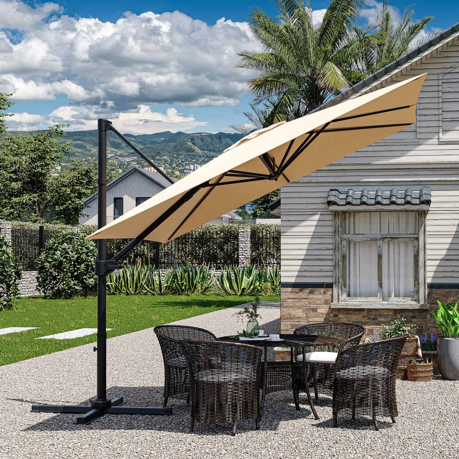 Economy Terrassen-Sonnenschirm mit drehbarem Rund und Quadratischem Outdoor