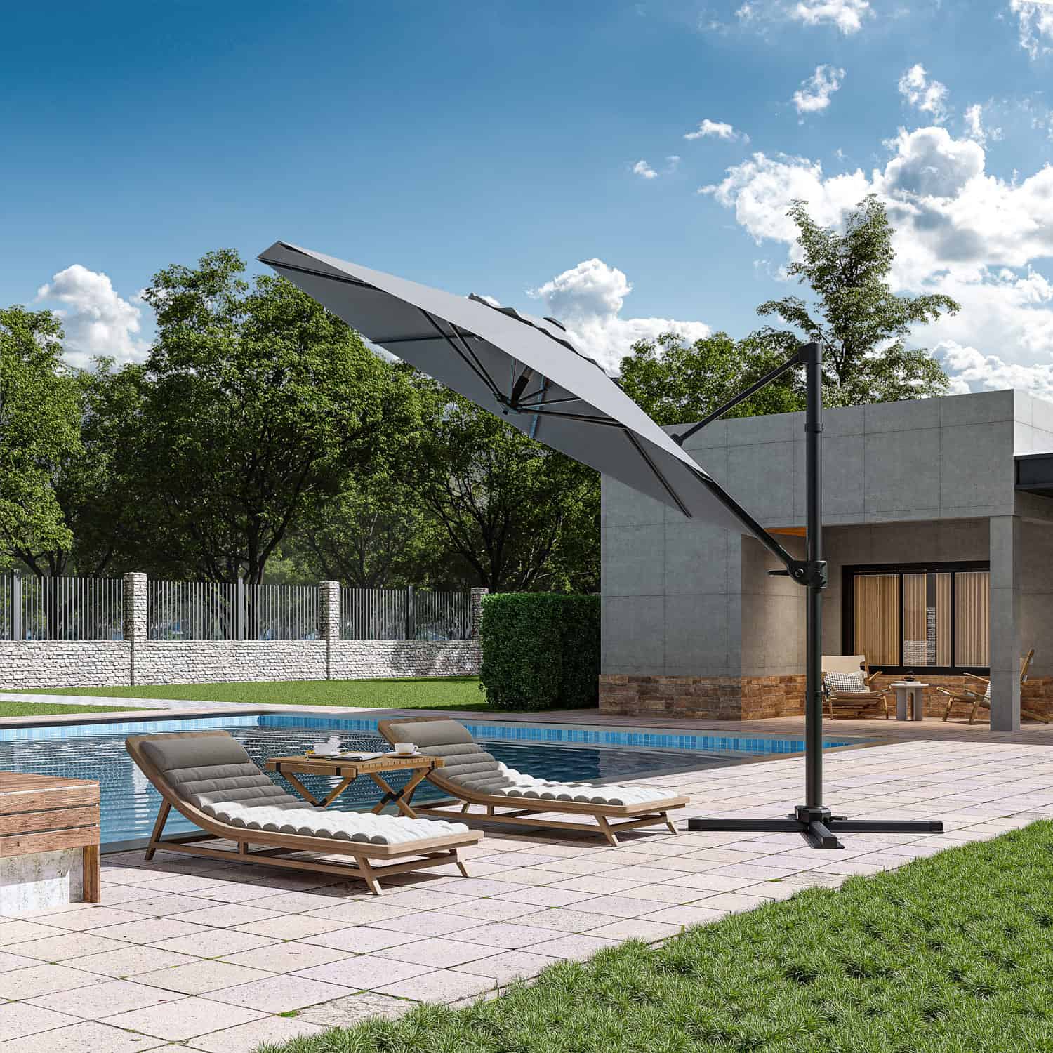 Economy Terrassen-Sonnenschirm mit drehbarem Rund und Quadratischem Outdoor