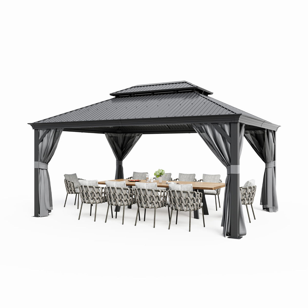 Pavillon 3.65X4.85m mit Stahldach, Seitenwand und Moskitonetz - Yardwell
