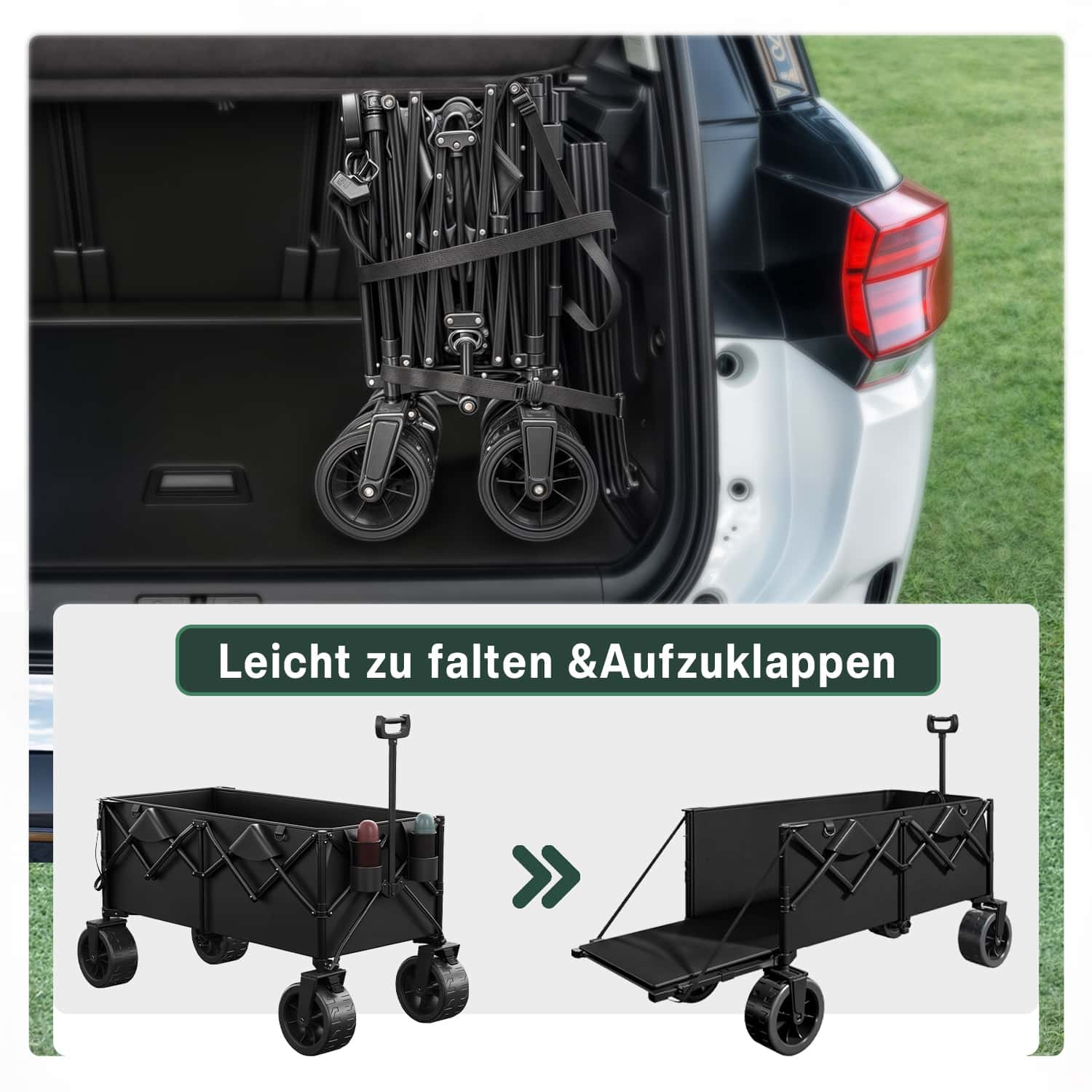 Faltbarer Bollerwagen mit einseitig aufklappbarer Seitenwand
