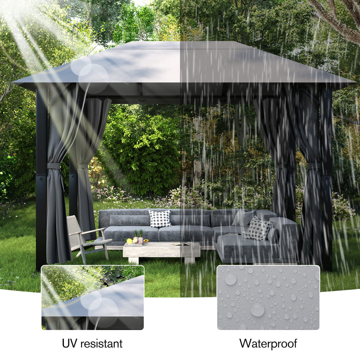 Yardwell Alu - Gartenpavillon 3x3m & 3x4m | Rostfreies Aluminiumgestell | 100% Wasserdicht & Stabil | Modernes Design - Yardwell