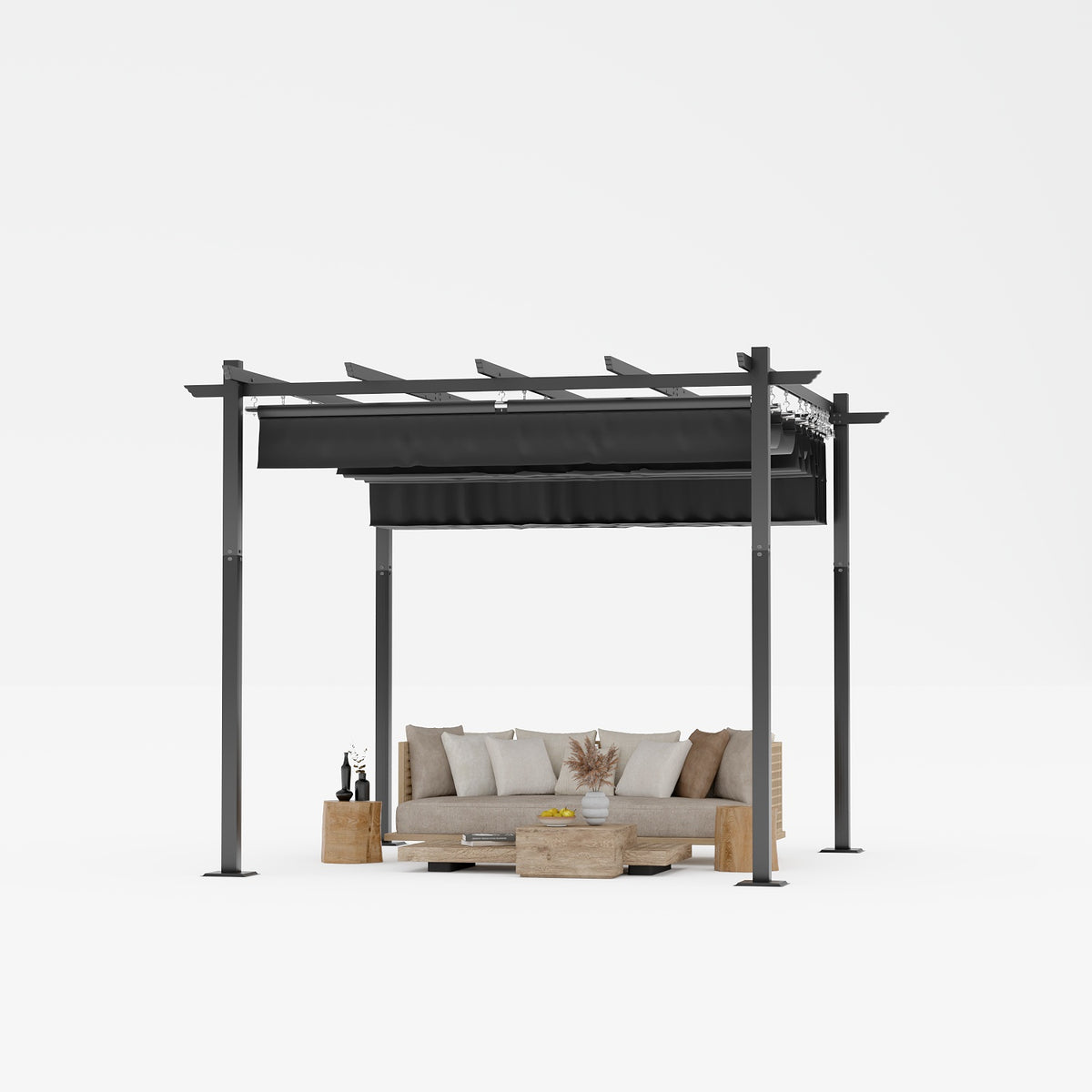 Yardwell Pergola Gartenpavillon mit einziehbarem Dach | 3x4m & 3x3m | Verstellbares Sonnendach | Wasserdicht & Stabil - Yardwell