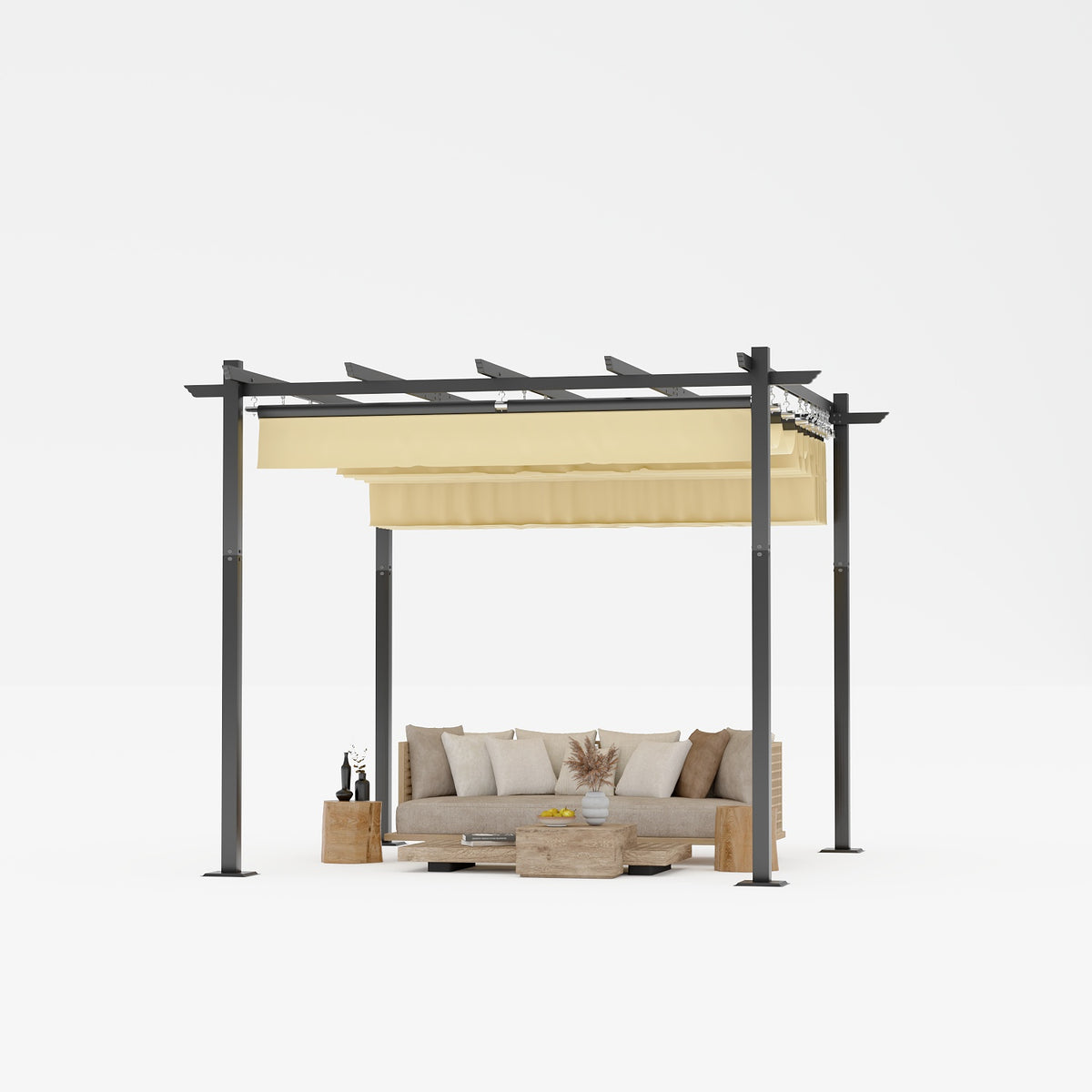 Yardwell Pergola Gartenpavillon mit einziehbarem Dach | 3x4m & 3x3m | Verstellbares Sonnendach | Wasserdicht & Stabil - Yardwell