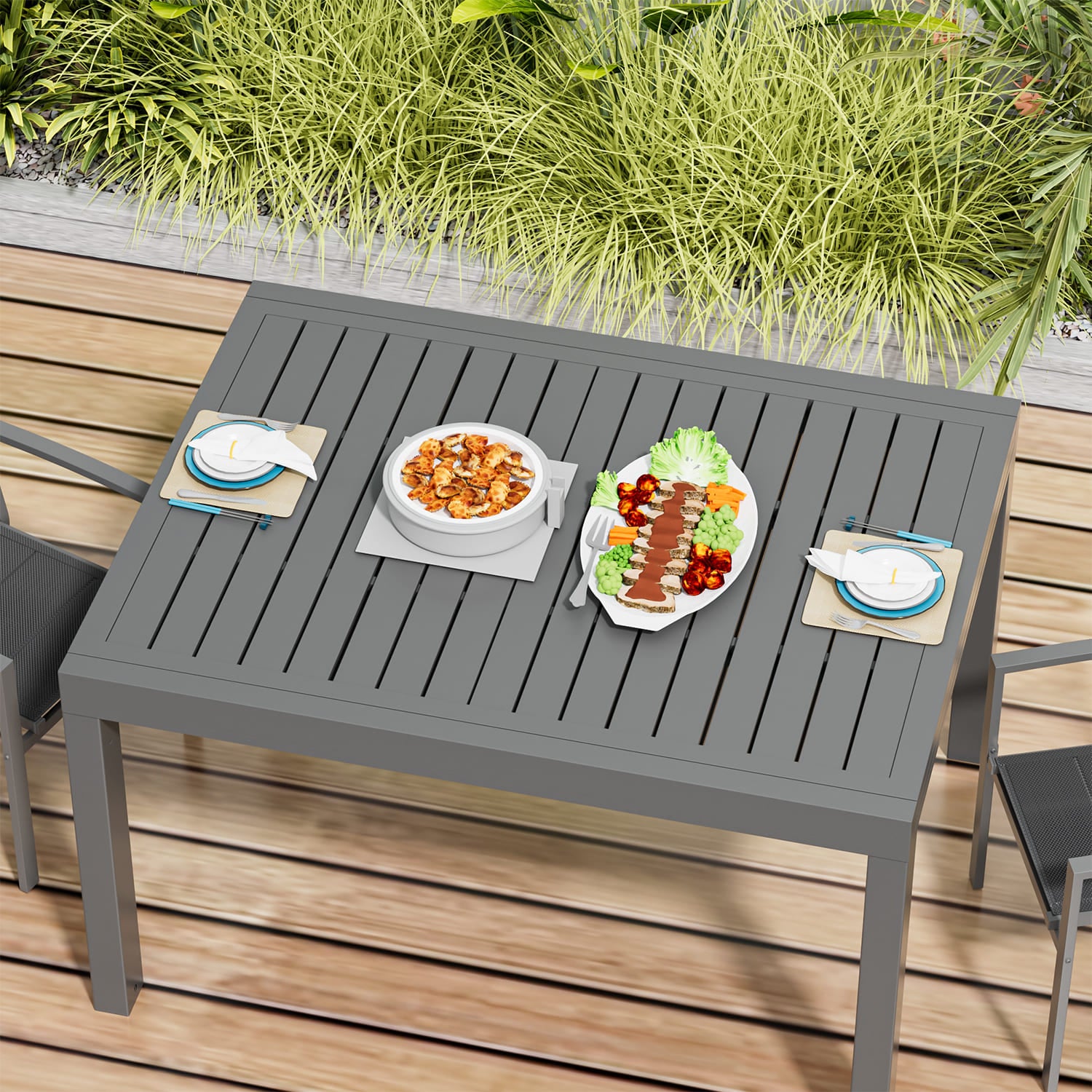 Yardwell 2-4 Sitzer Gartentisch ausziehbar Set aus Aluminium 80-160 x 80cm