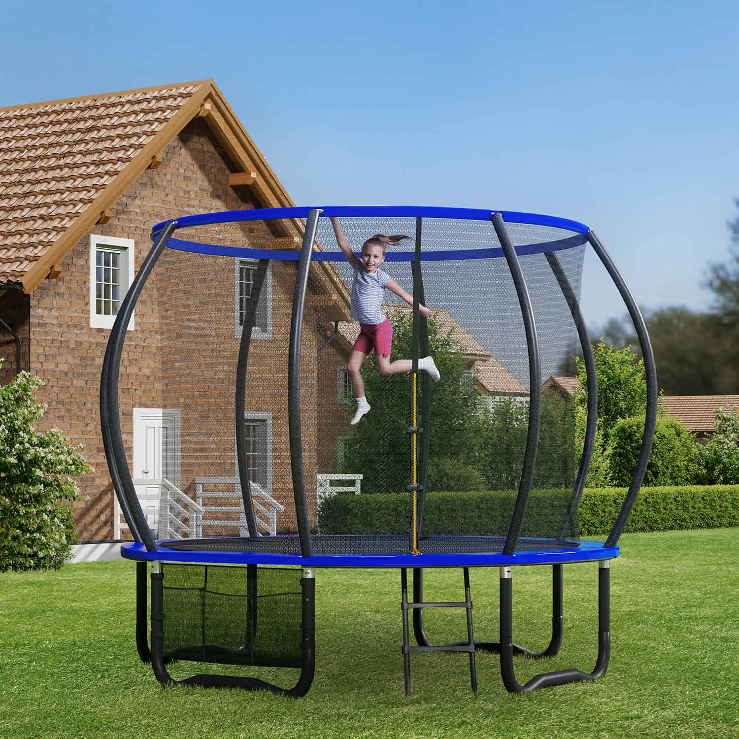 Trampoline mit Sicherheitsnetz und Leiter, Ø 244-427cm