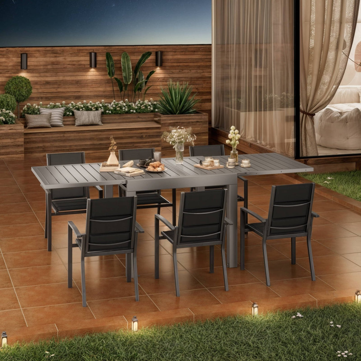 Gartenstühle Stapelbar Modern us Aluminium 2er Set Günstig (Aluminium - Griff oder Holzmaserungs - Griff) - Yardwell
