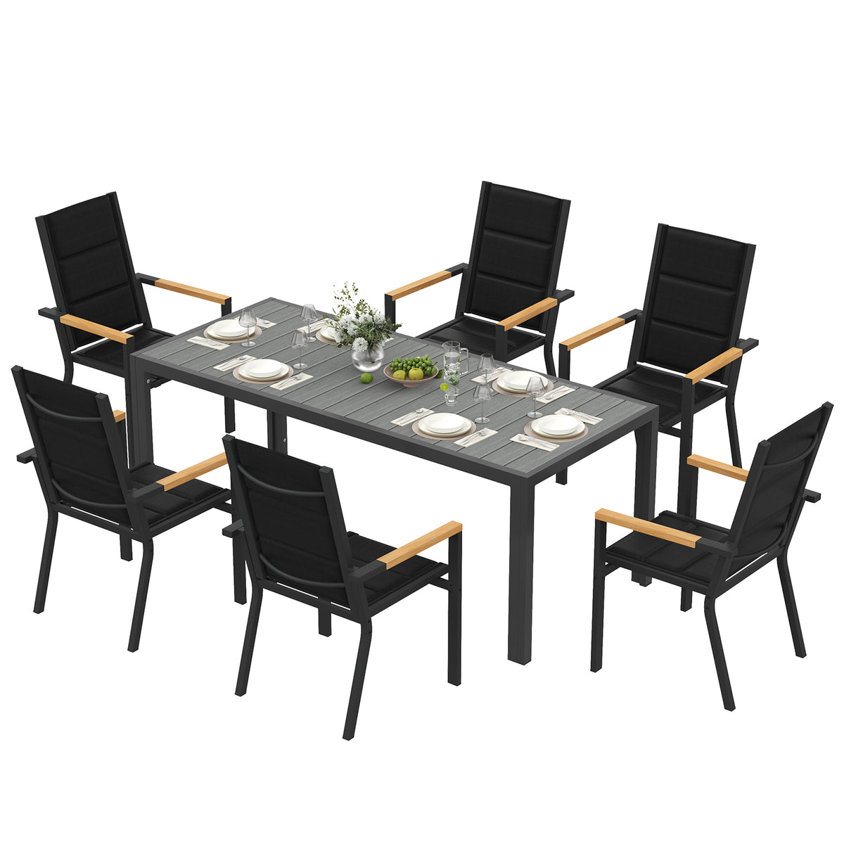 Gartenmöbel Set 189 cm – Aluminium Holzoptik | Für 4, 6 oder 8 Personen mit Armlehnstühlen - Yardwell
