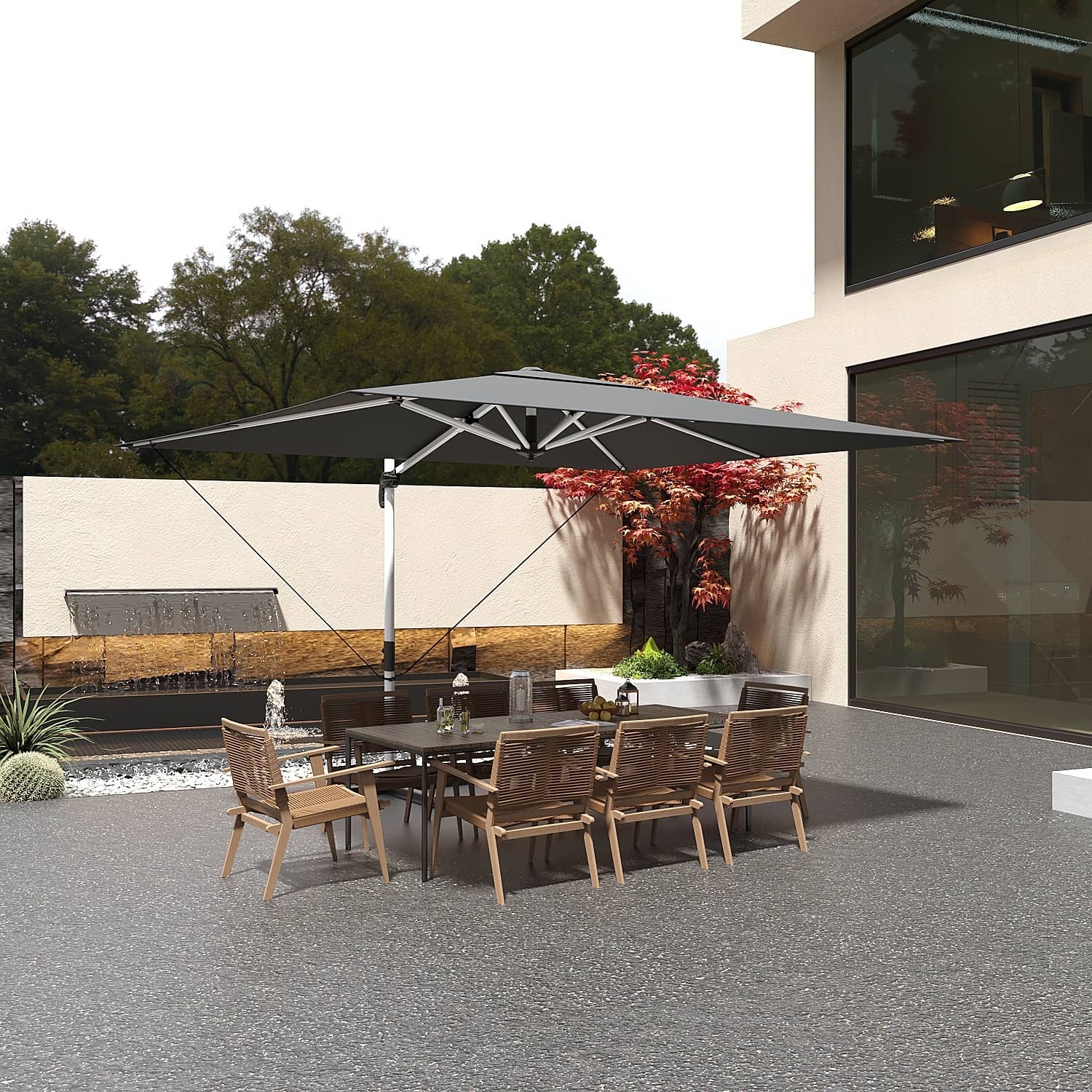 Yardwell Sonnenschirm mit Kurbel, 360°Rotation,3x3m/3x4m