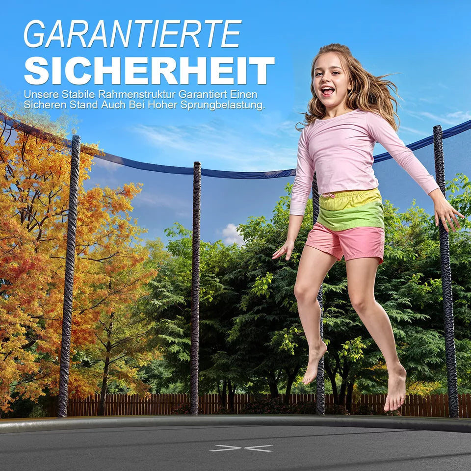 E1 Gartentrampolin mit Komplettset Netz Set und Leiter, Ø 183-427cm, Schwarz