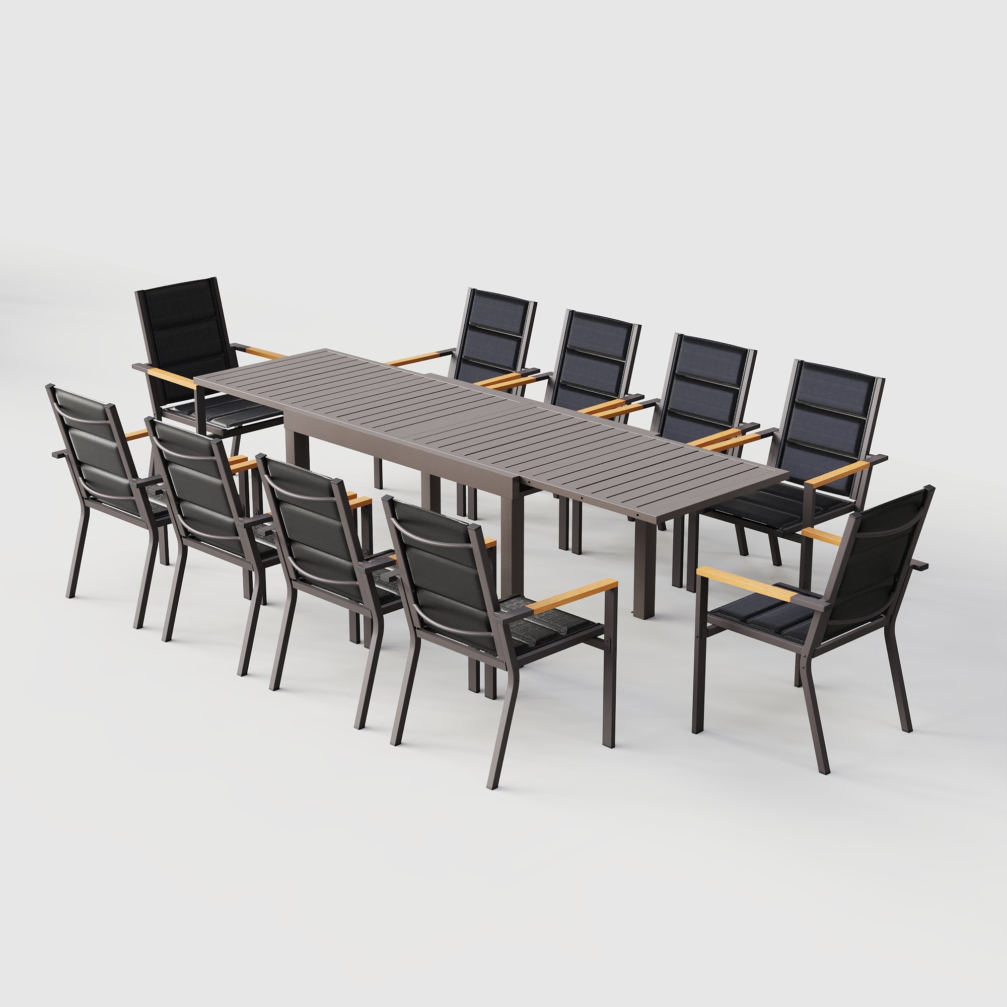 Gartentisch ausziehbar Set für 6-10 Personen aus Aluminium 130-260 x 80 cm