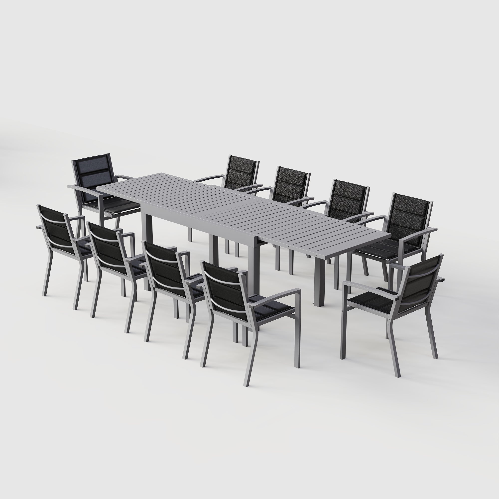 Gartentisch ausziehbar Set für 6-10 Personen aus Aluminium 130-260 x 80 cm