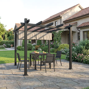 Yardwell Pergola Gartenpavillon mit einziehbarem Dach | 3x4m & 3x3m | Verstellbares Sonnendach | Wasserdicht & Stabil - Yardwell
