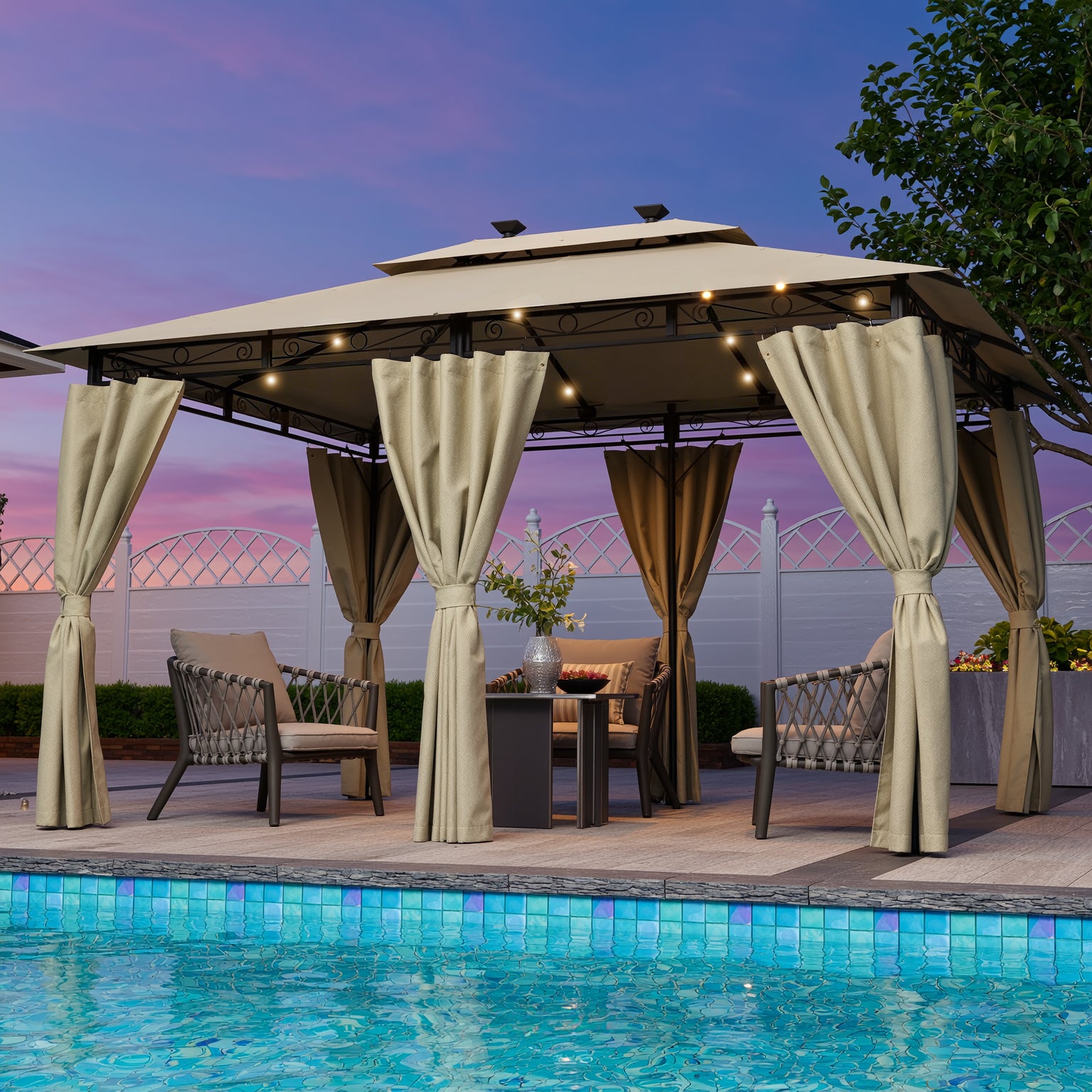 Gartenpavillon 3x3 / 3x4/3x6 mit Solar-Lichterketten