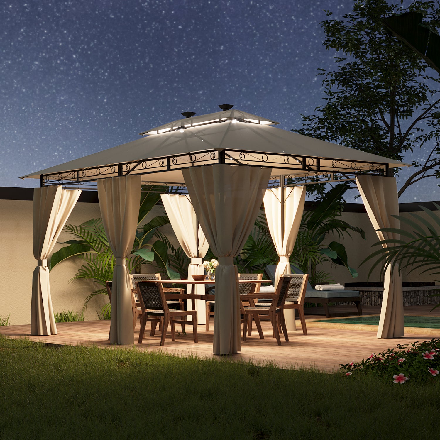 Yardwell Luxus Gartenpavillon mit LED-Beleuchtung | Wasserdicht, Stabil & Winterfest | 3x3m & 3x4m