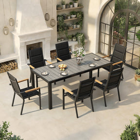 Gartenmöbel Set 189 cm – Aluminium Holzoptik | Für 4, 6 oder 8 Personen mit Armlehnstühlen - Yardwell