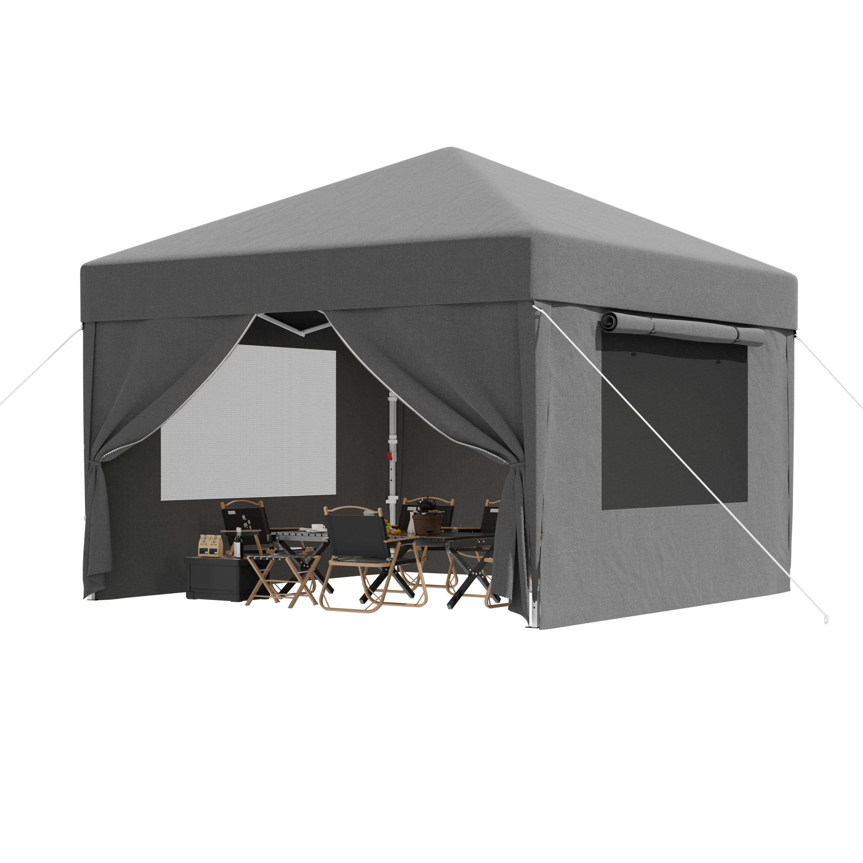 Faltpavillon mit Einhand-Hubsystem mit Moskitonetz-Vorhängen