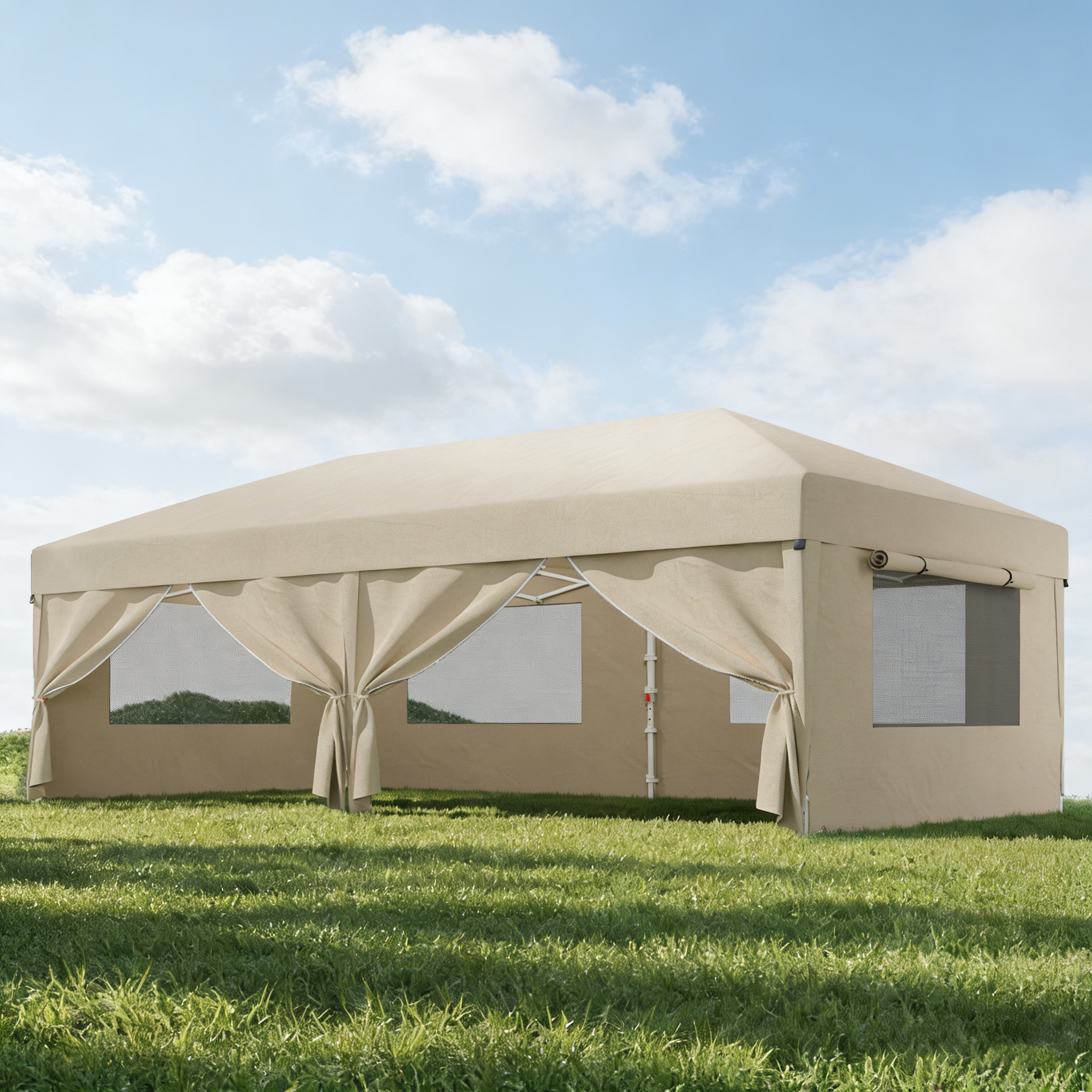 Faltpavillon mit Einhand-Hubsystem mit Moskitonetz-Vorhängen