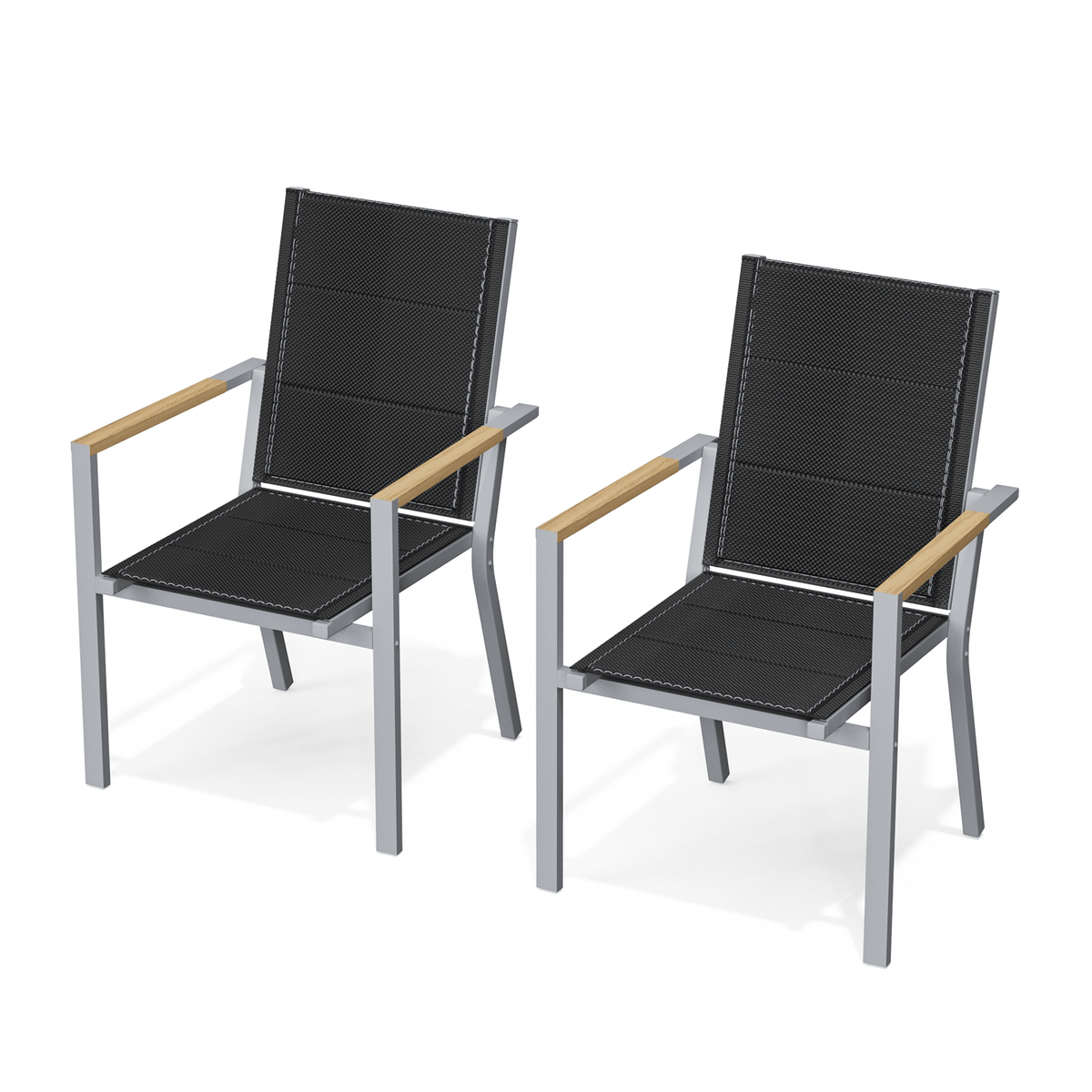 Gartenstühle Stapelbar Modern us Aluminium 2er Set Günstig (Aluminium - Griff oder Holzmaserungs - Griff) - Yardwell