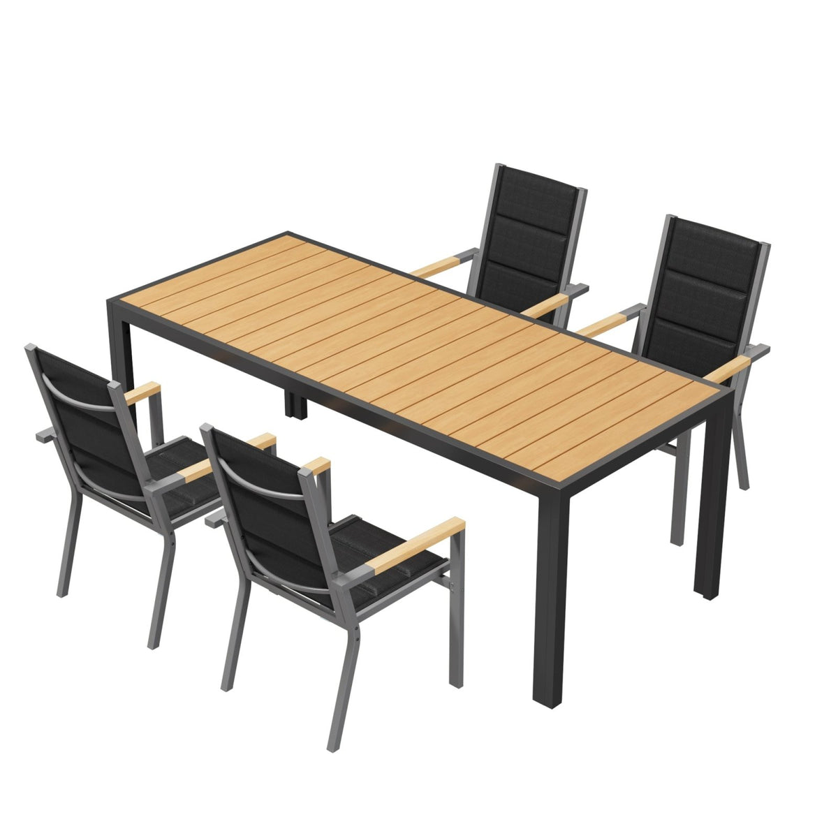 Balkonmöbel Set 150 cm – Aluminium in Holzoptik für 2 bis 4 Personen - Yardwell