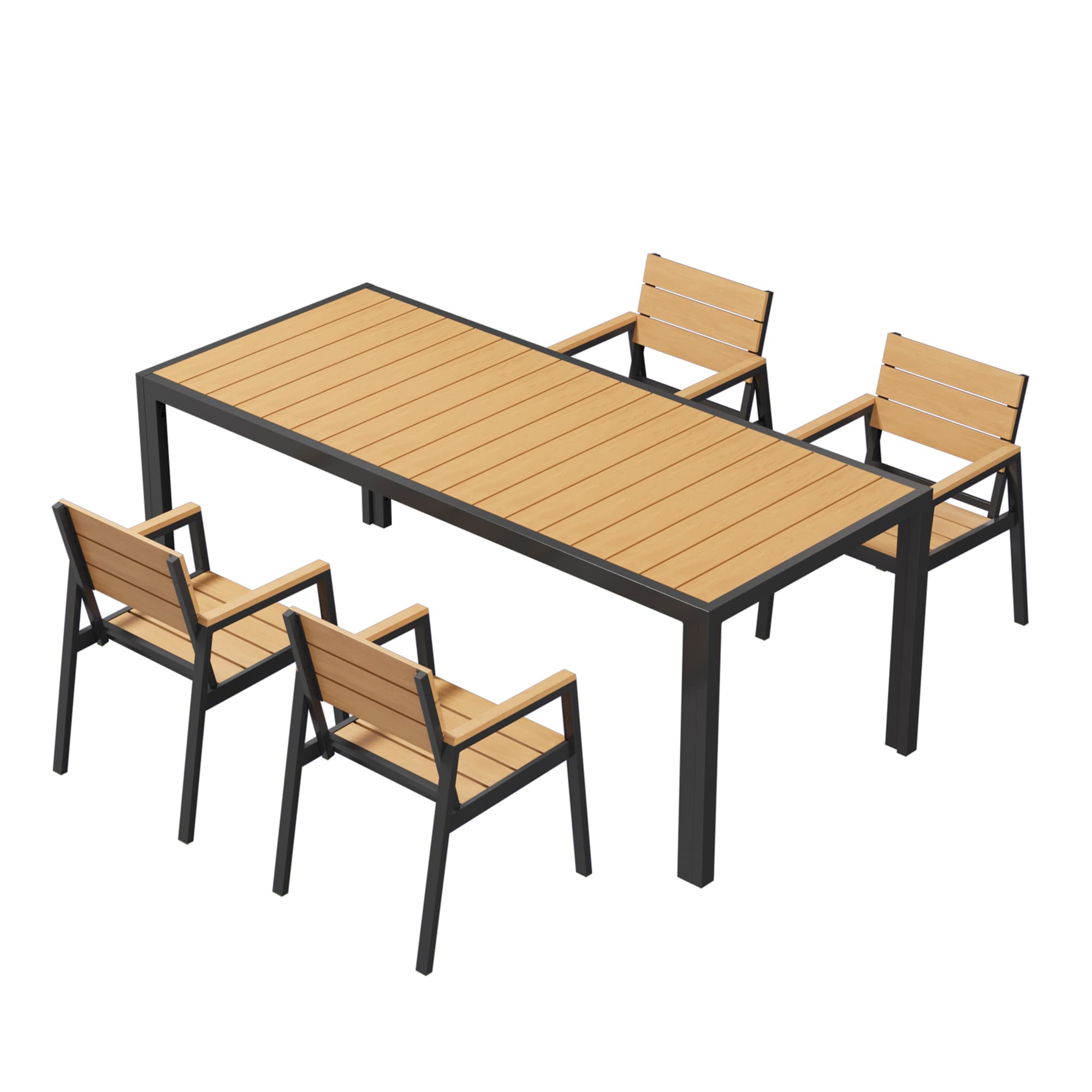 Gartenmöbel Set 189 cm – Aluminium Holzoptik | Für 4, 6 oder 8 Personen mit Armlehnstühlen