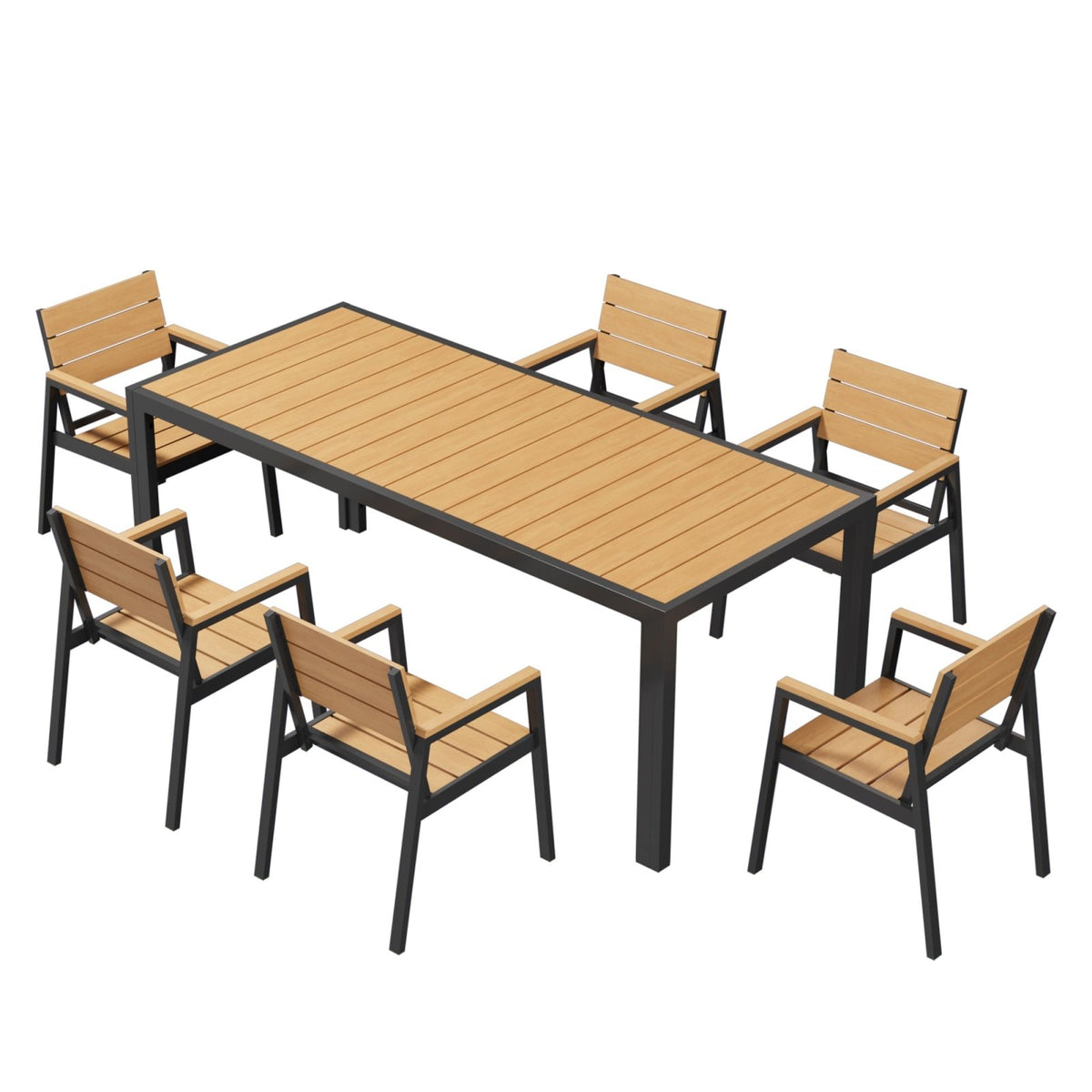 Gartenmöbel Set 189 cm – Aluminium Holzoptik | Für 4, 6 oder 8 Personen mit Armlehnstühlen - Yardwell