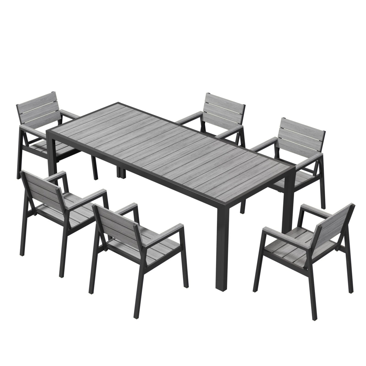 Gartenmöbel Set 189 cm – Aluminium Holzoptik | Für 4, 6 oder 8 Personen mit Armlehnstühlen - Yardwell